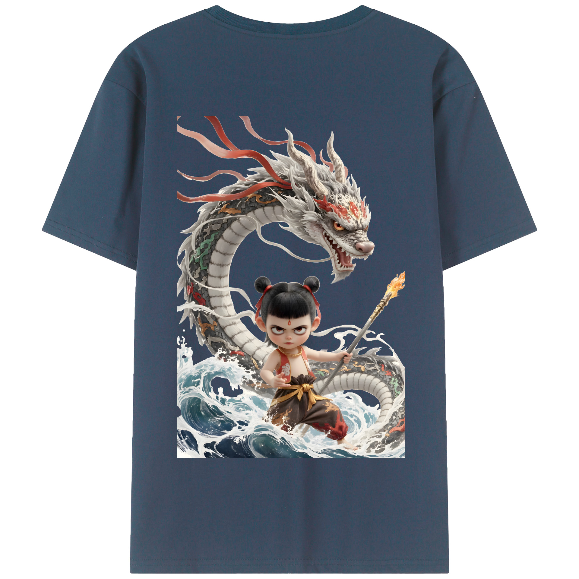 （画像用） Ne Zha 2 ナタ 魔童の大暴れ 綿100％半袖Tシャツ（背面プリント）