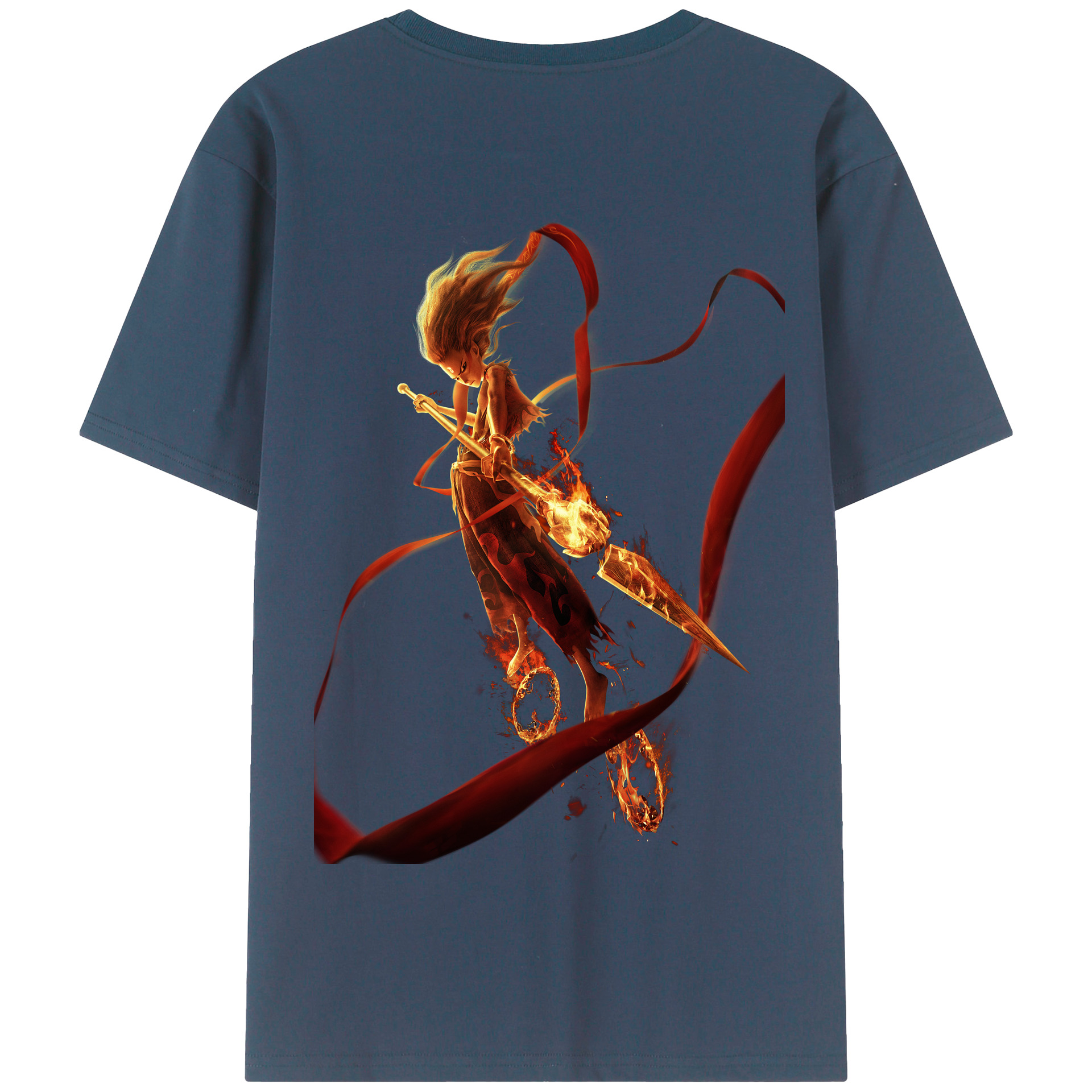 （画像用） Ne Zha 2 ナタ 魔童の大暴れ 綿100％半袖Tシャツ（背面プリント）
