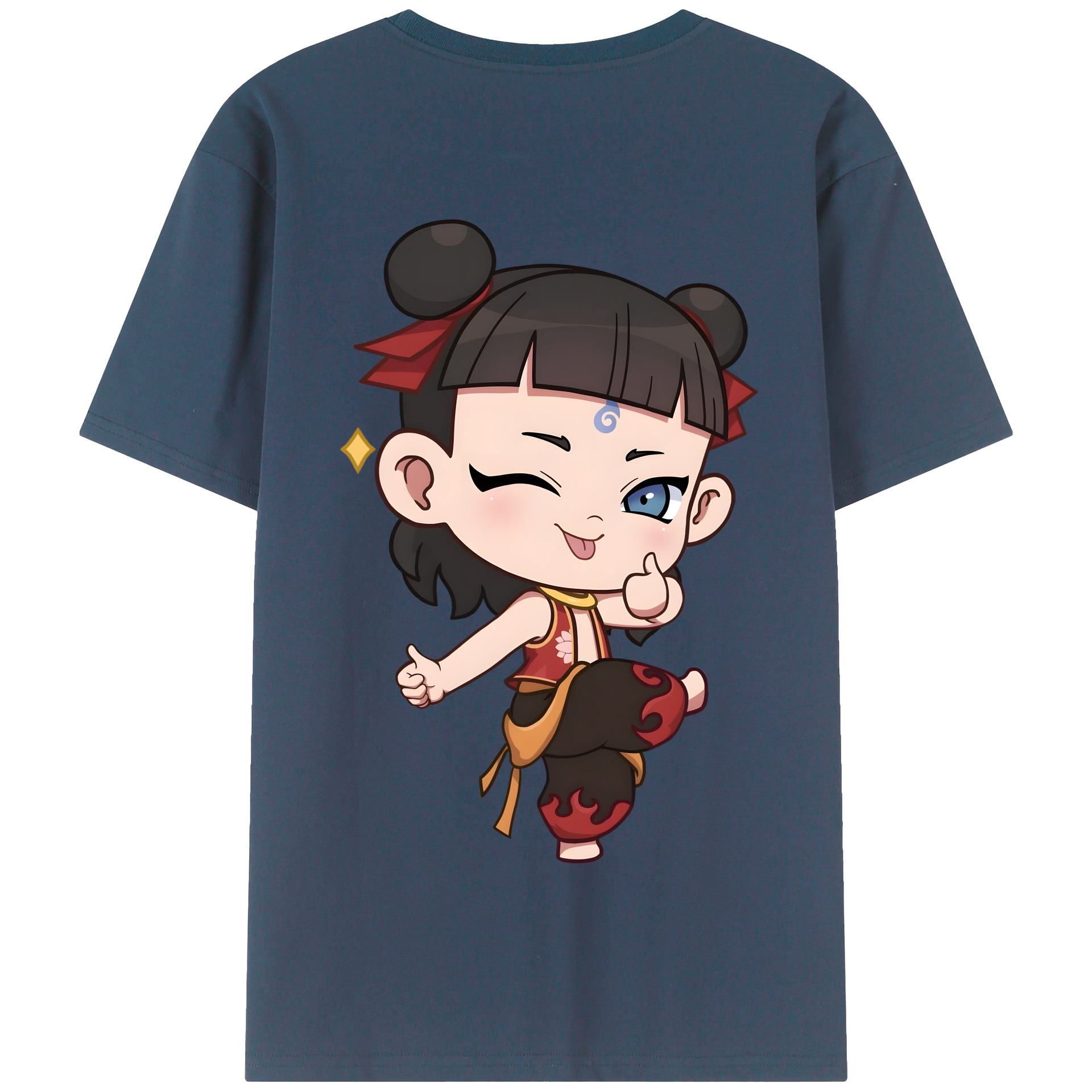 （画像用） Ne Zha 2 ナタ 魔童の大暴れ 綿100％半袖Tシャツ（背面プリント）