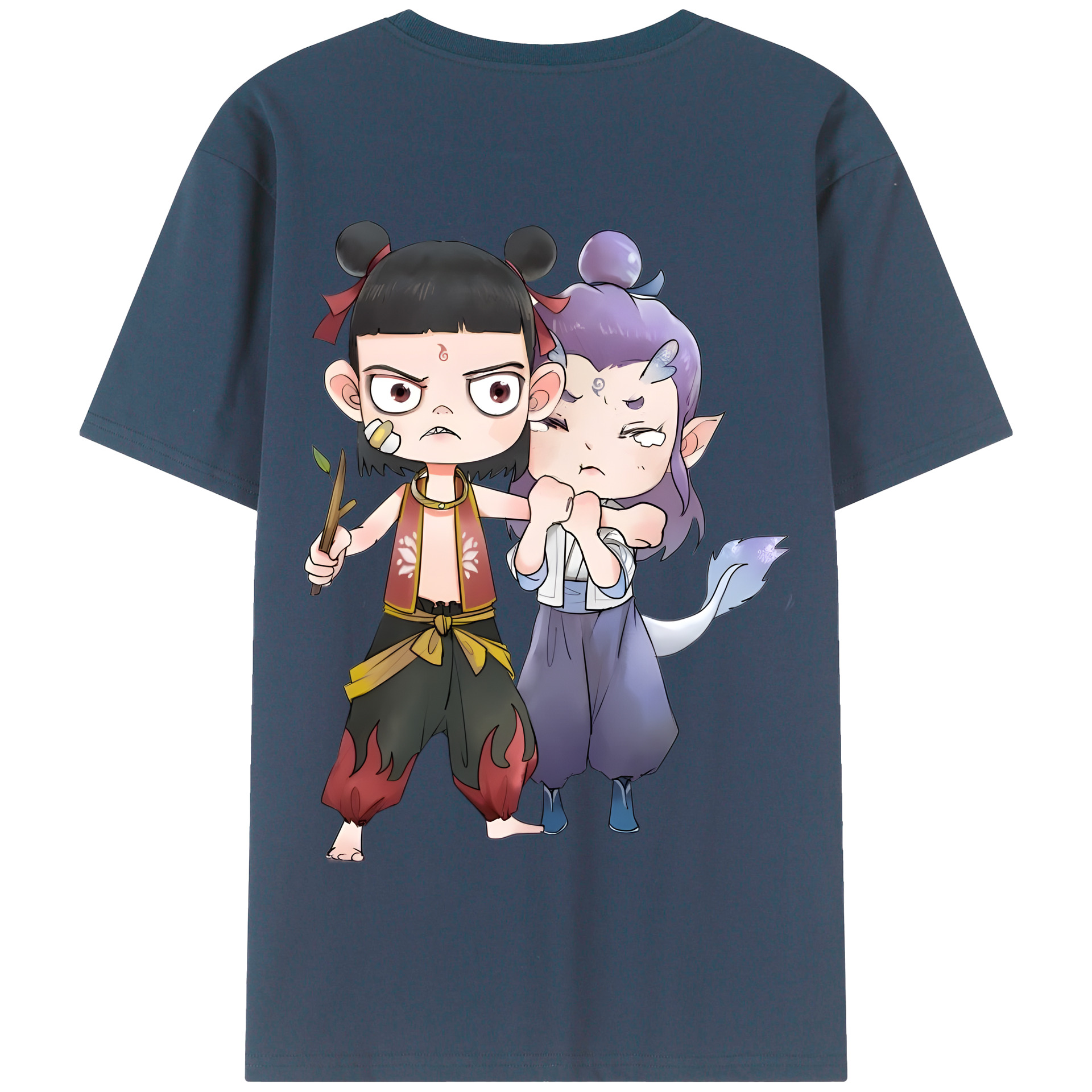 （画像用） Ne Zha 2 ナタ 魔童の大暴れ 綿100％半袖Tシャツ（背面プリント）