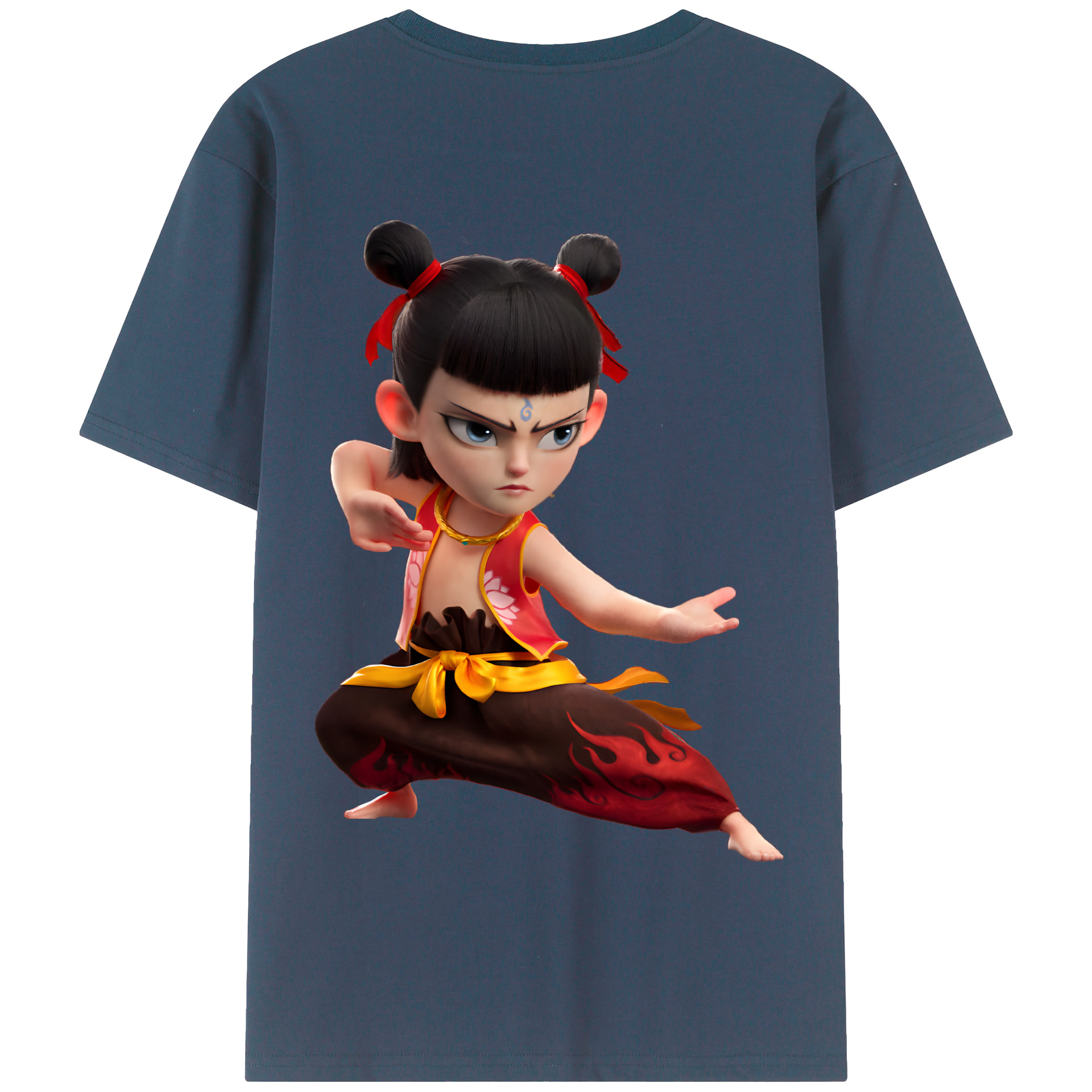 （画像用） Ne Zha 2 ナタ 魔童の大暴れ 綿100％半袖Tシャツ（背面プリント）
