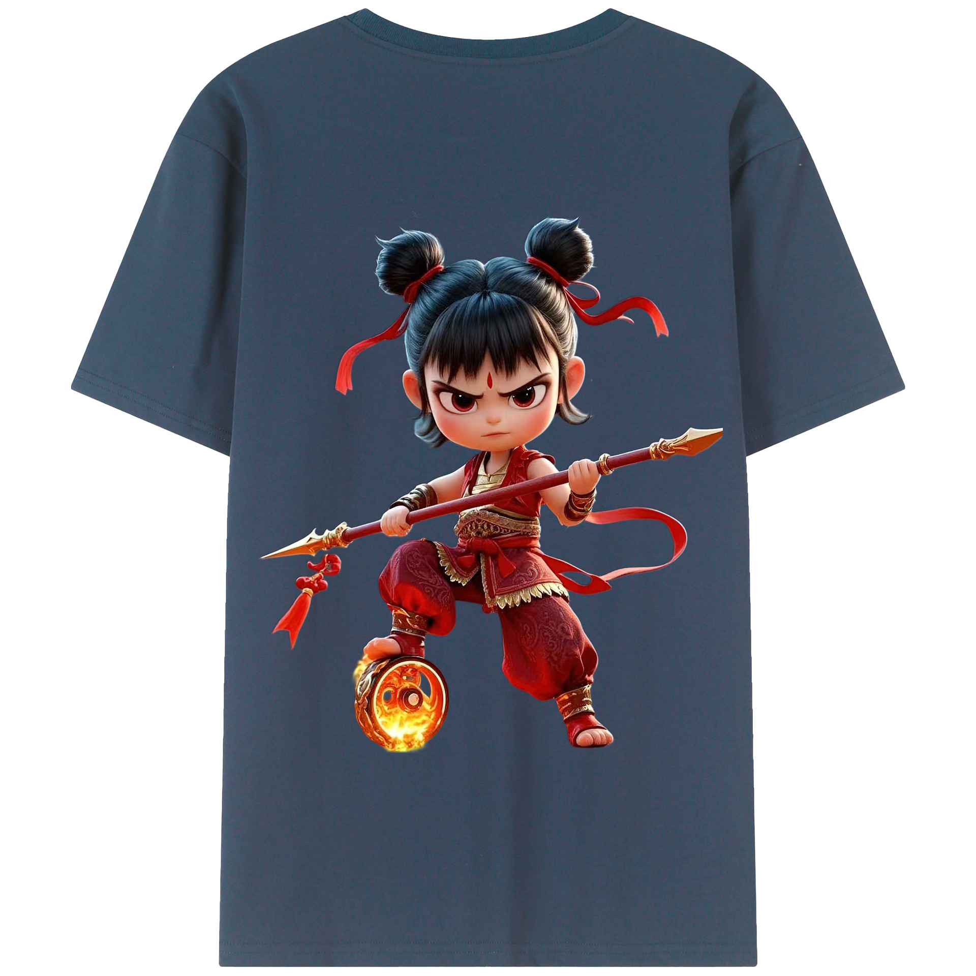（画像用） Ne Zha 2 ナタ 魔童の大暴れ 綿100％半袖Tシャツ（背面プリント）