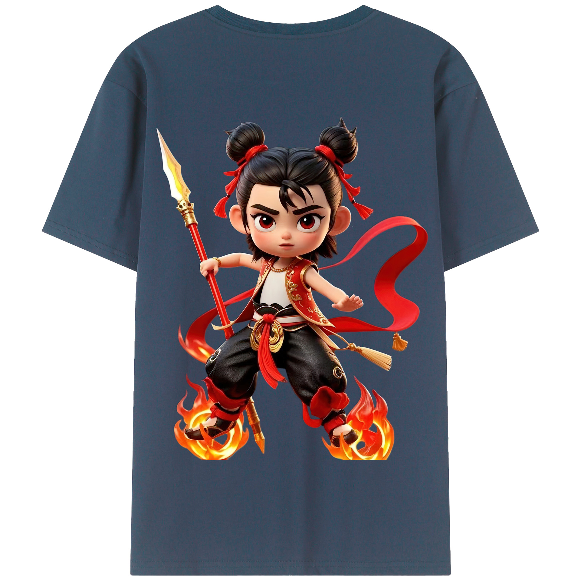 （画像用） Ne Zha 2 ナタ 魔童の大暴れ 綿100％半袖Tシャツ（背面プリント）