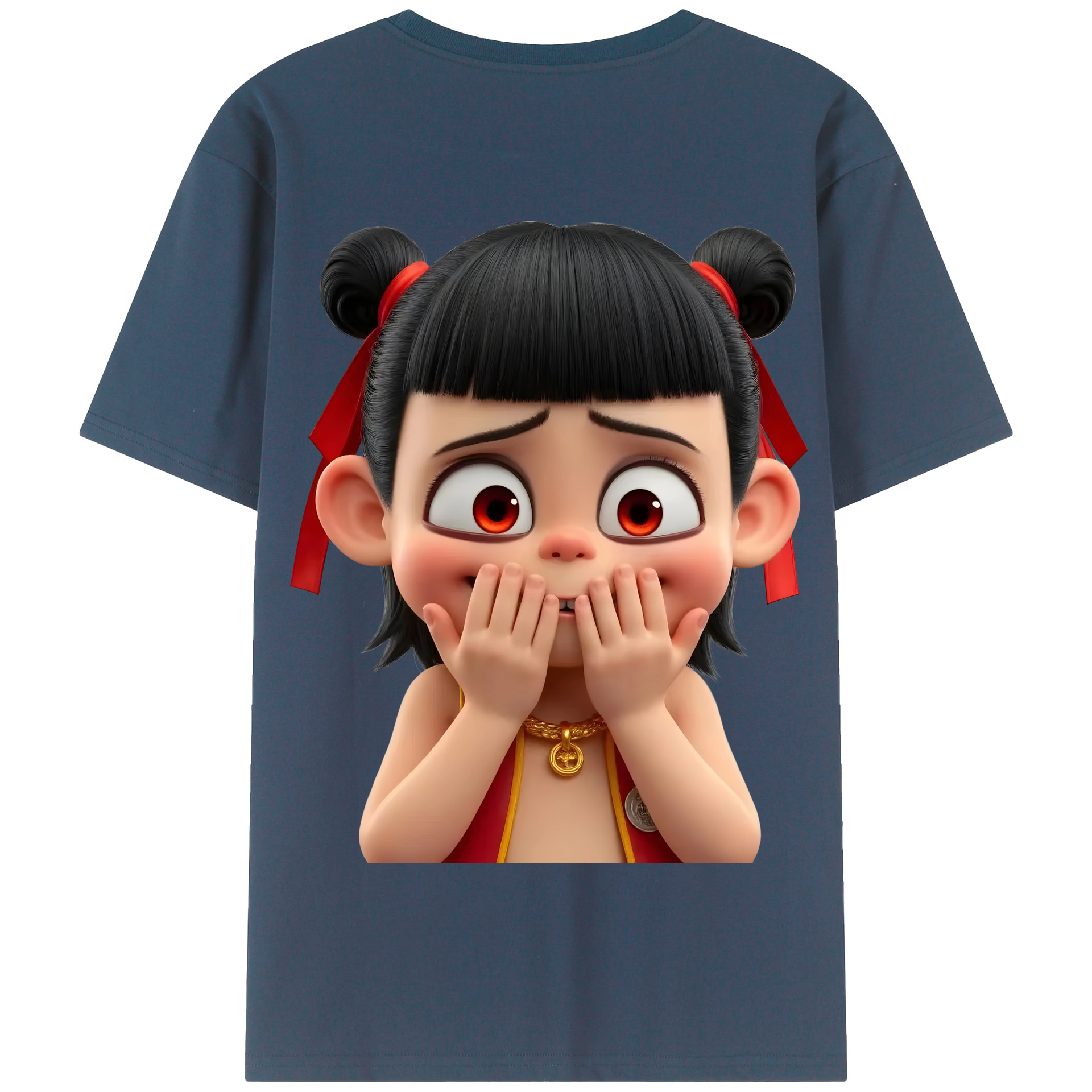 （画像用） Ne Zha 2 ナタ 魔童の大暴れ 綿100％半袖Tシャツ（背面プリント）