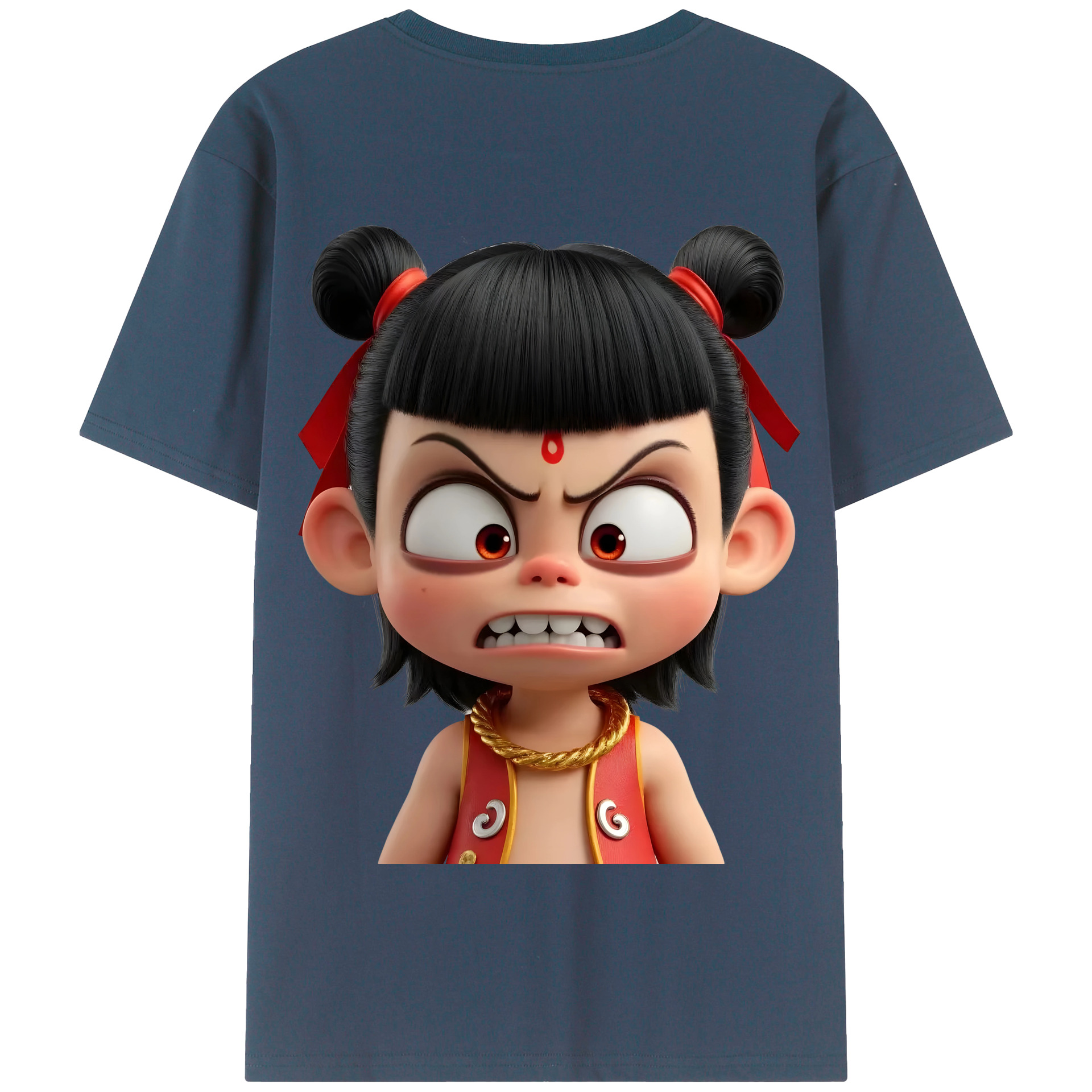 （画像用） Ne Zha 2 ナタ 魔童の大暴れ 綿100％半袖Tシャツ（背面プリント）