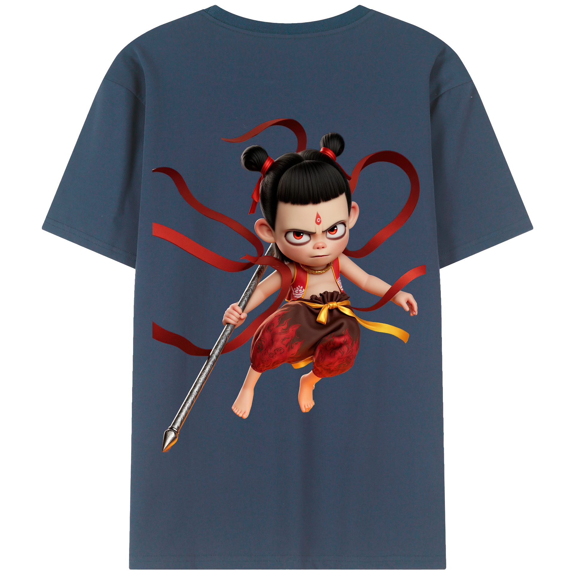 （画像用） Ne Zha 2 ナタ 魔童の大暴れ 綿100％半袖Tシャツ（背面プリント）