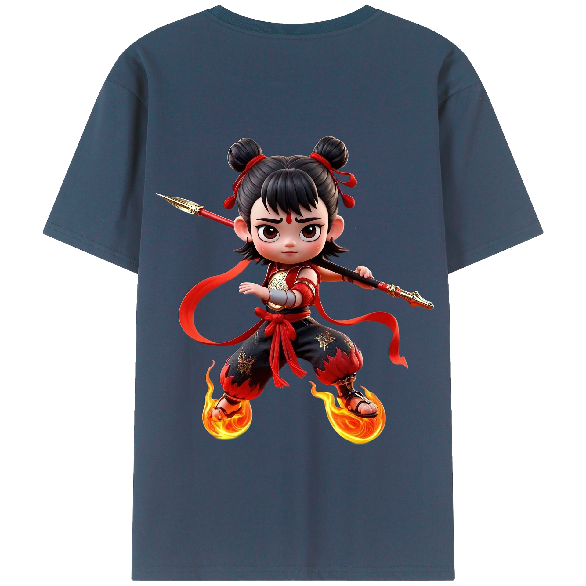 （画像用） Ne Zha 2 ナタ 魔童の大暴れ 綿100％半袖Tシャツ（背面プリント）