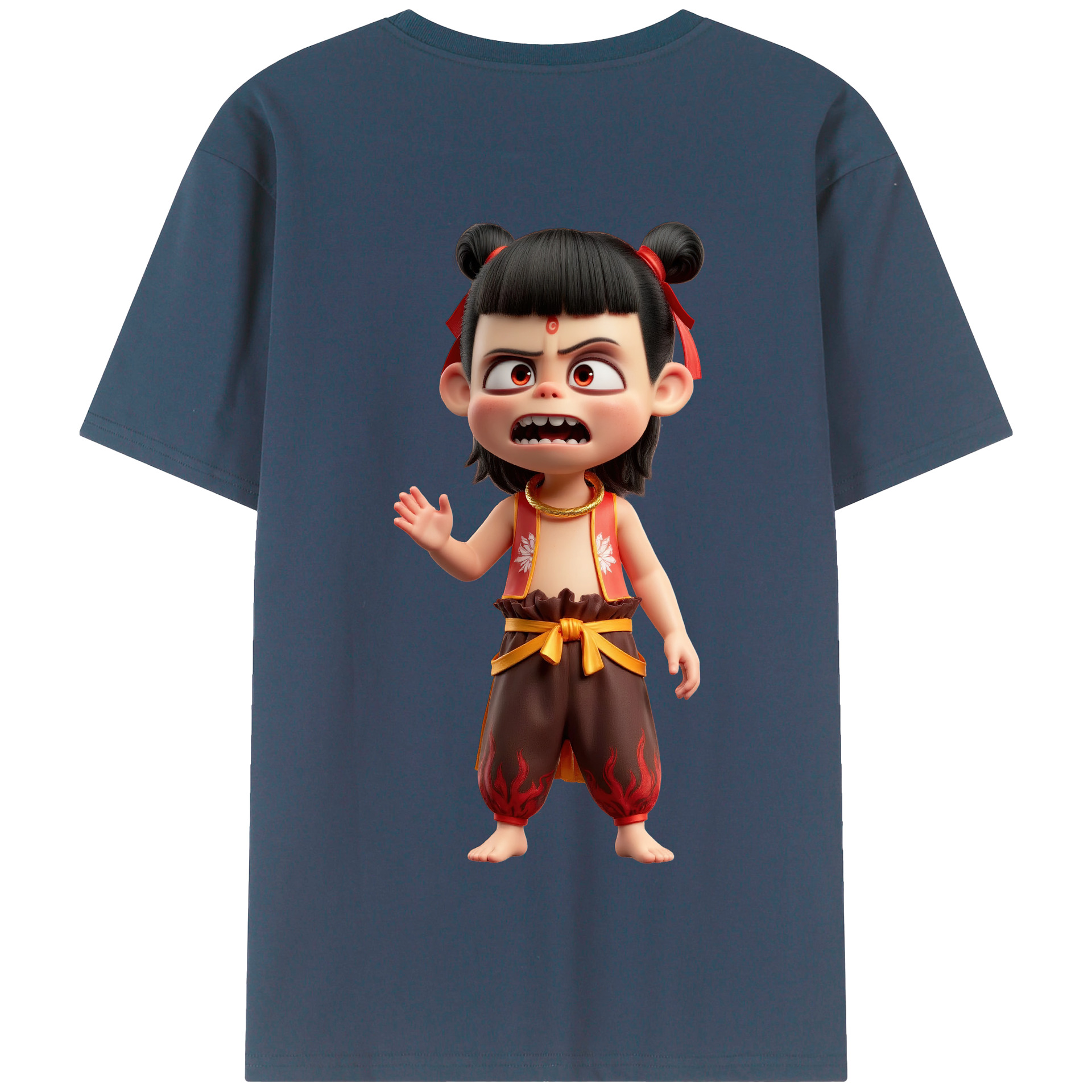 （画像用） Ne Zha 2 ナタ 魔童の大暴れ 綿100％半袖Tシャツ（背面プリント）