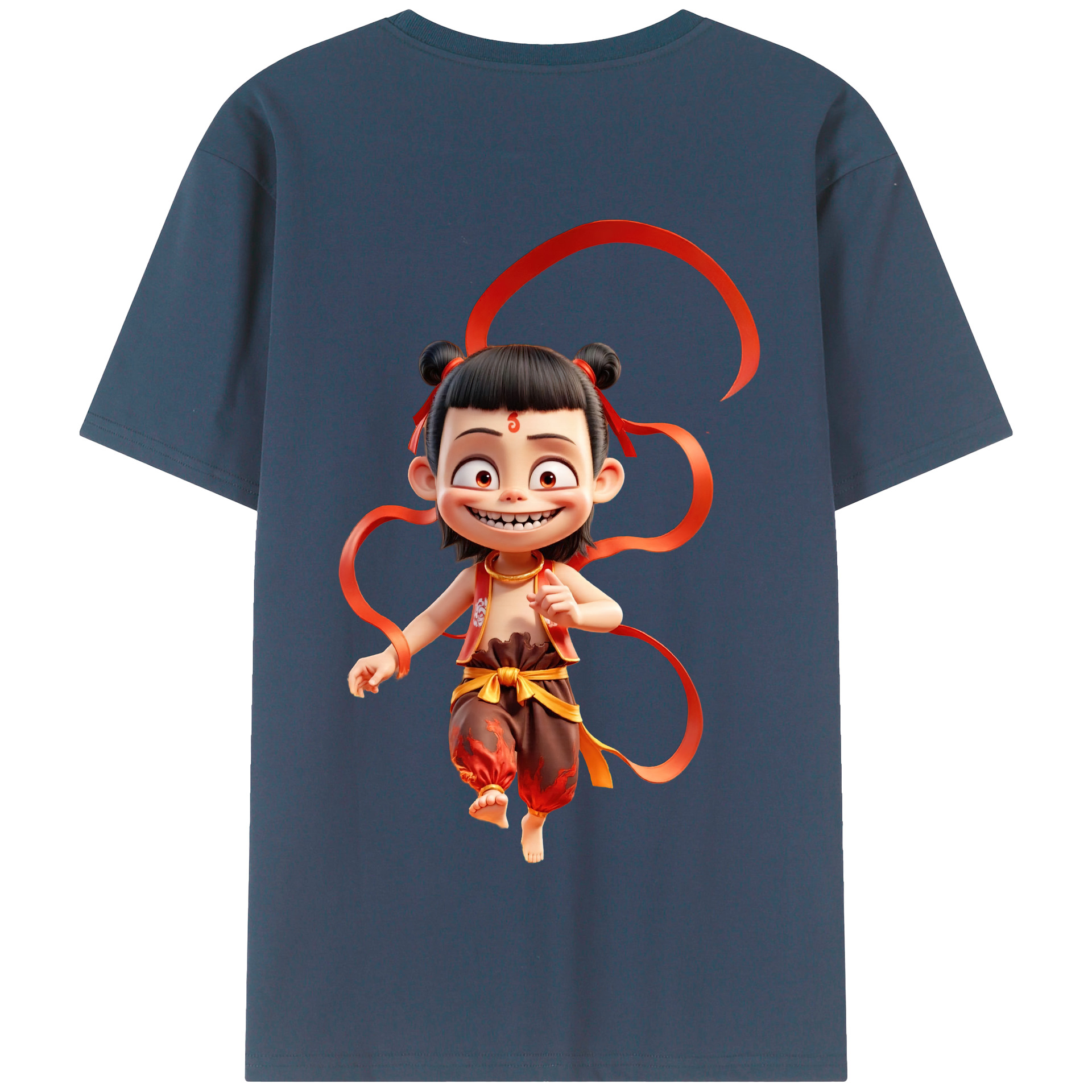 （画像用） Ne Zha 2 ナタ 魔童の大暴れ 綿100％半袖Tシャツ（背面プリント）