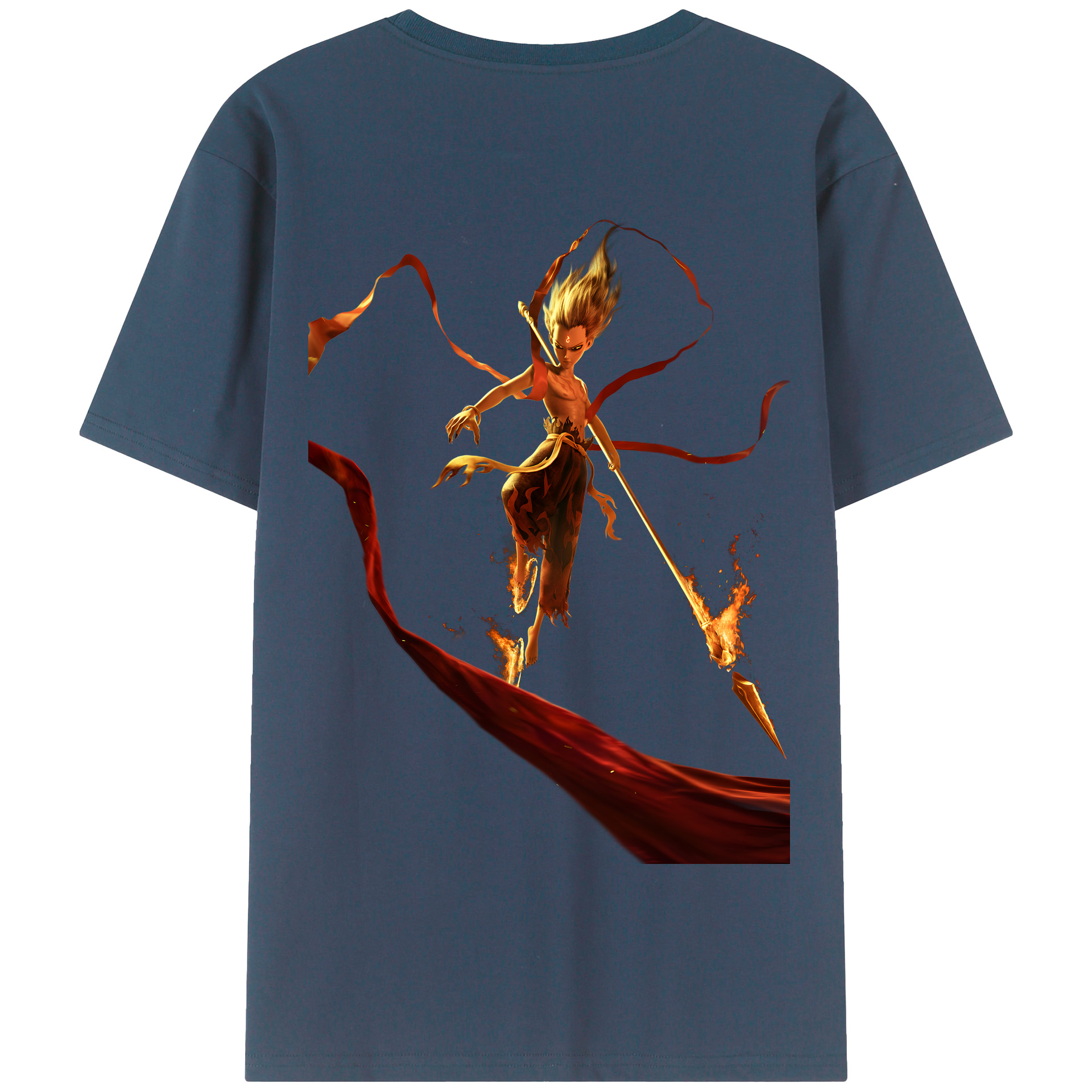 （画像用） Ne Zha 2 ナタ 魔童の大暴れ 綿100％半袖Tシャツ（背面プリント）