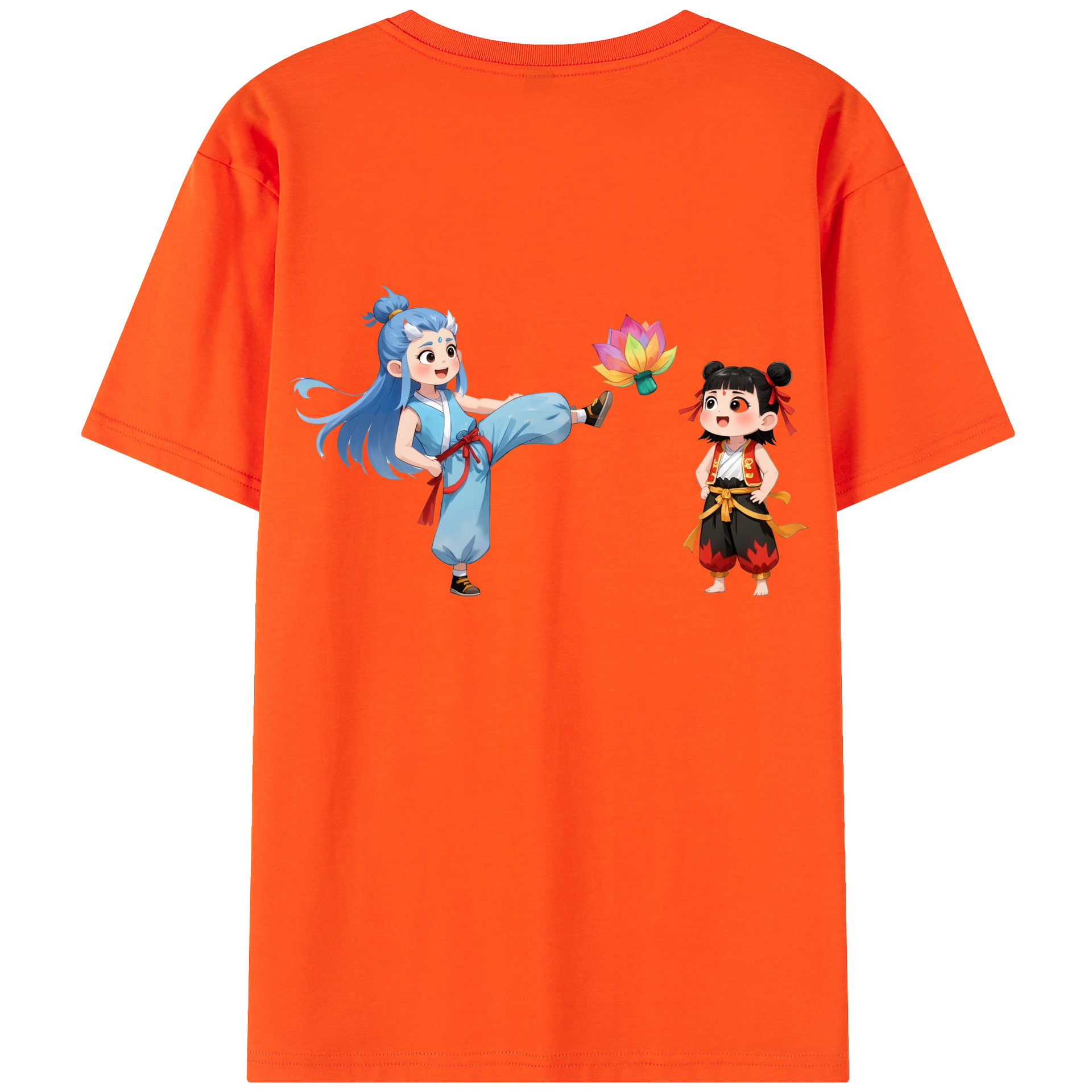 （画像用） Ne Zha 2 ナタ 魔童の大暴れ 綿100％半袖Tシャツ（背面プリント）