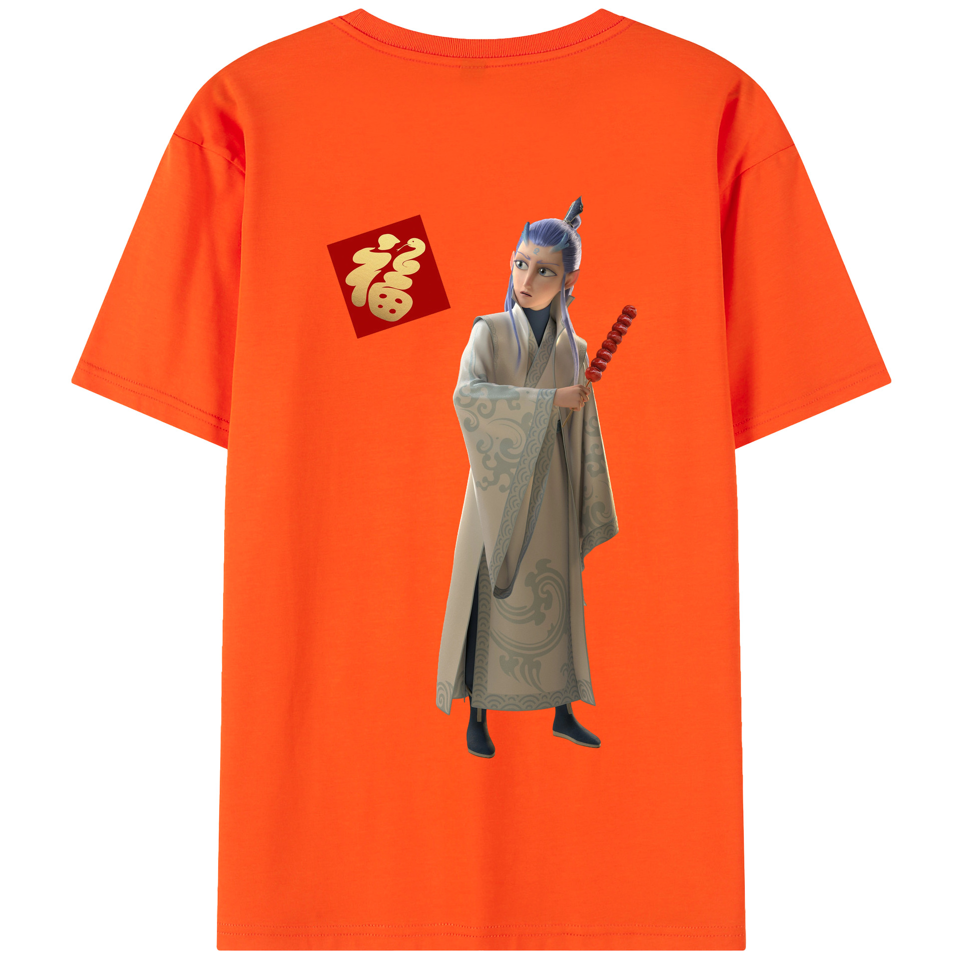 （画像用） Ne Zha 2 ナタ 魔童の大暴れ 綿100％半袖Tシャツ（背面プリント）