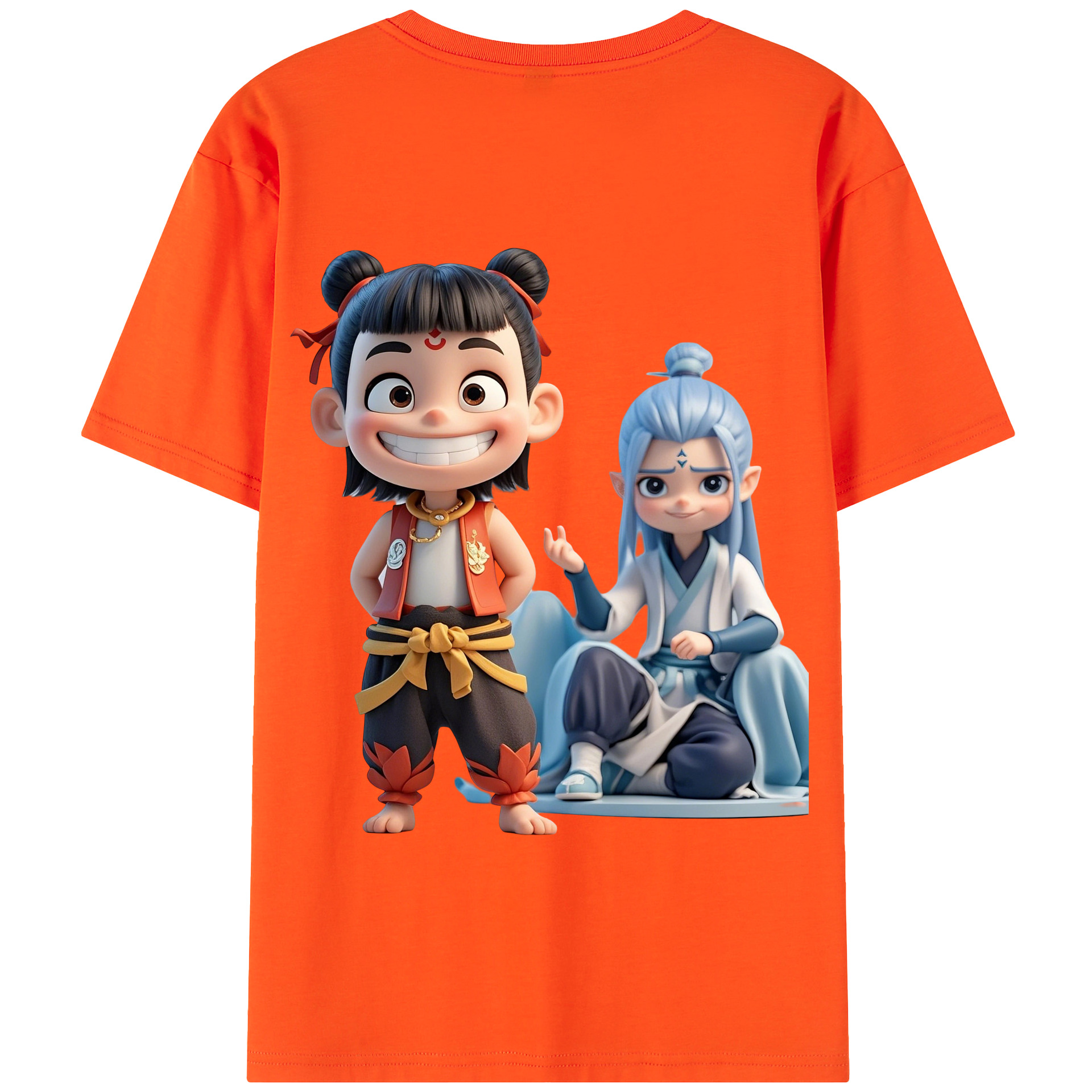 （画像用） Ne Zha 2 ナタ 魔童の大暴れ 綿100％半袖Tシャツ（背面プリント）