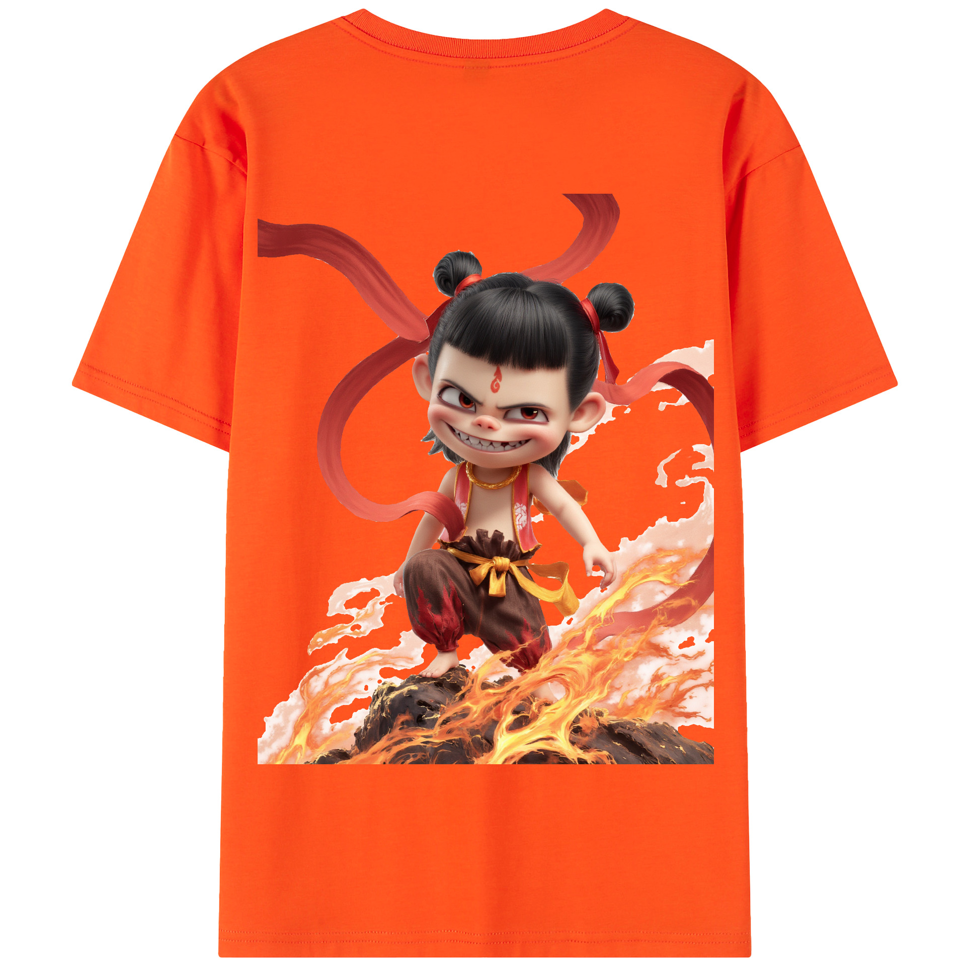 （画像用） Ne Zha 2 ナタ 魔童の大暴れ 綿100％半袖Tシャツ（背面プリント）