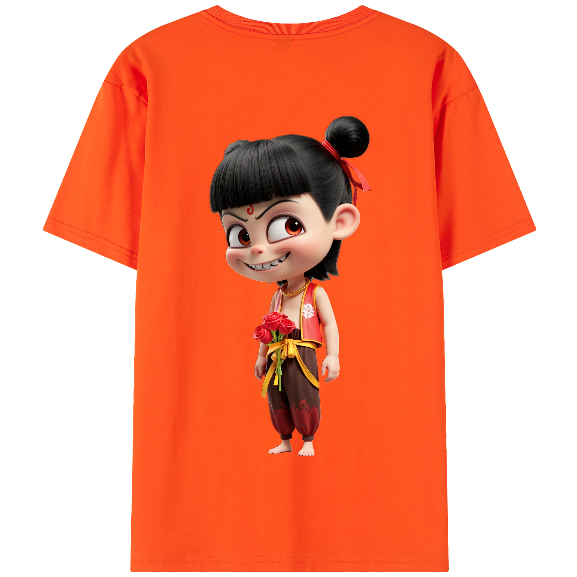 （画像用） Ne Zha 2 ナタ 魔童の大暴れ 綿100％半袖Tシャツ（背面プリント）