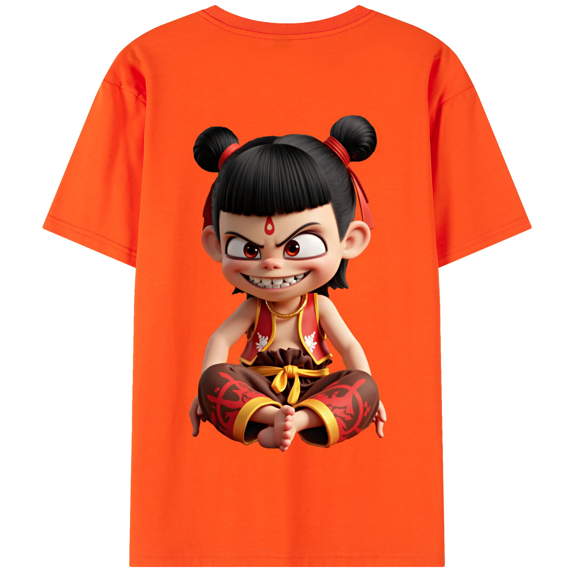（画像用） Ne Zha 2 ナタ 魔童の大暴れ 綿100％半袖Tシャツ（背面プリント）