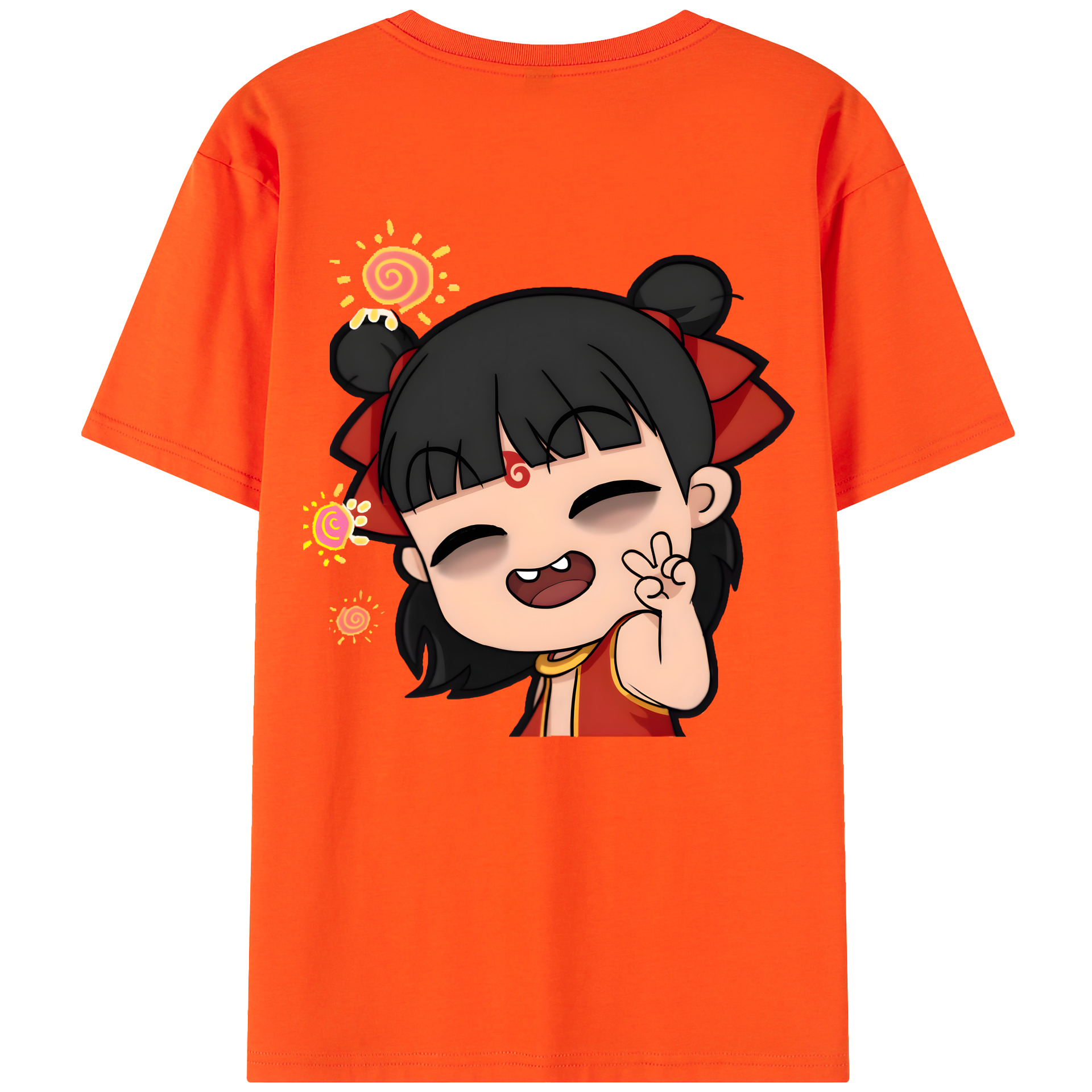 （画像用） Ne Zha 2 ナタ 魔童の大暴れ 綿100％半袖Tシャツ（背面プリント）