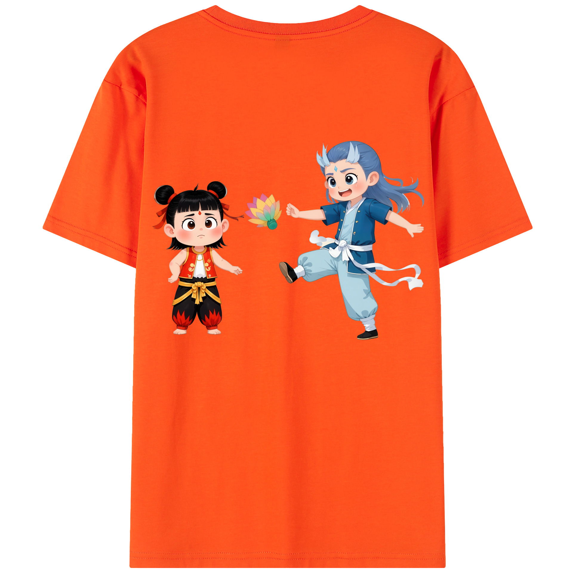 （画像用） Ne Zha 2 ナタ 魔童の大暴れ 綿100％半袖Tシャツ（背面プリント）