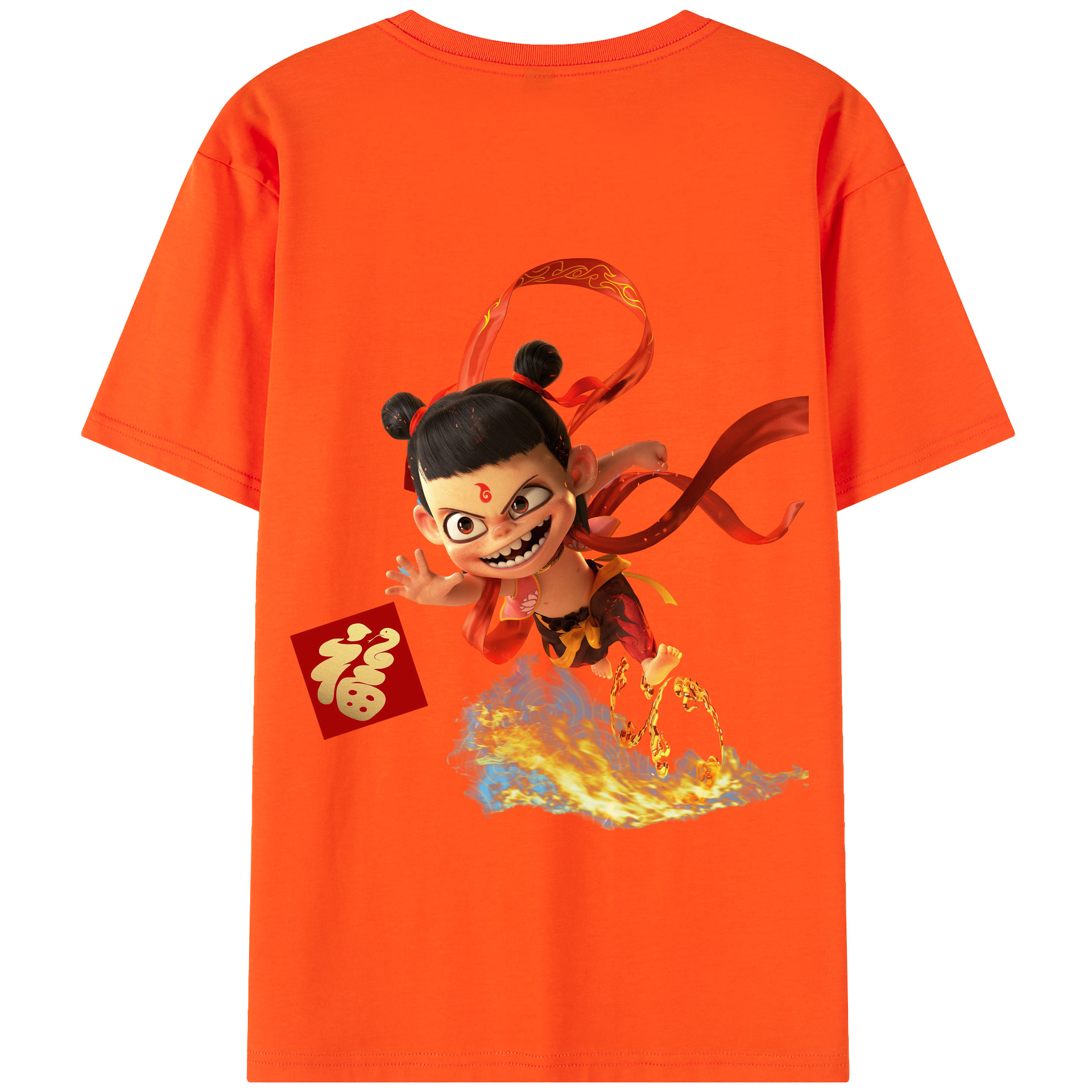 （画像用） Ne Zha 2 ナタ 魔童の大暴れ 綿100％半袖Tシャツ（背面プリント）