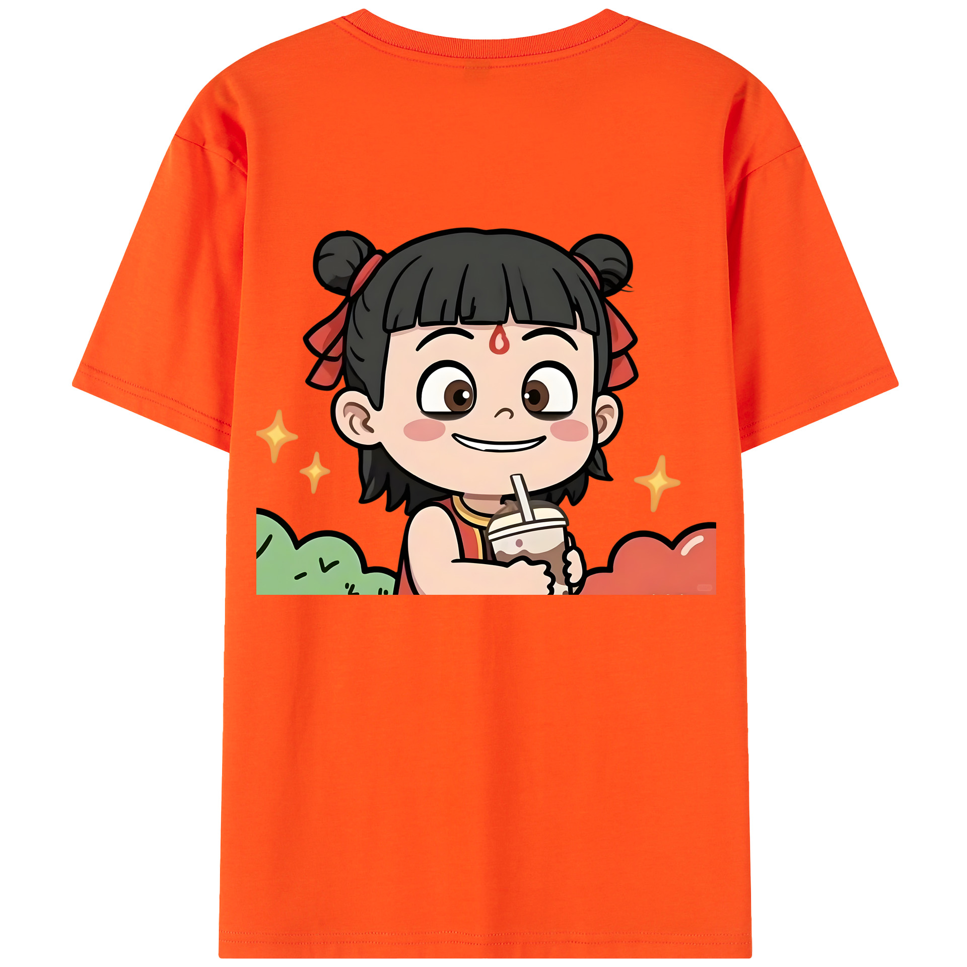 （画像用） Ne Zha 2 ナタ 魔童の大暴れ 綿100％半袖Tシャツ（背面プリント）