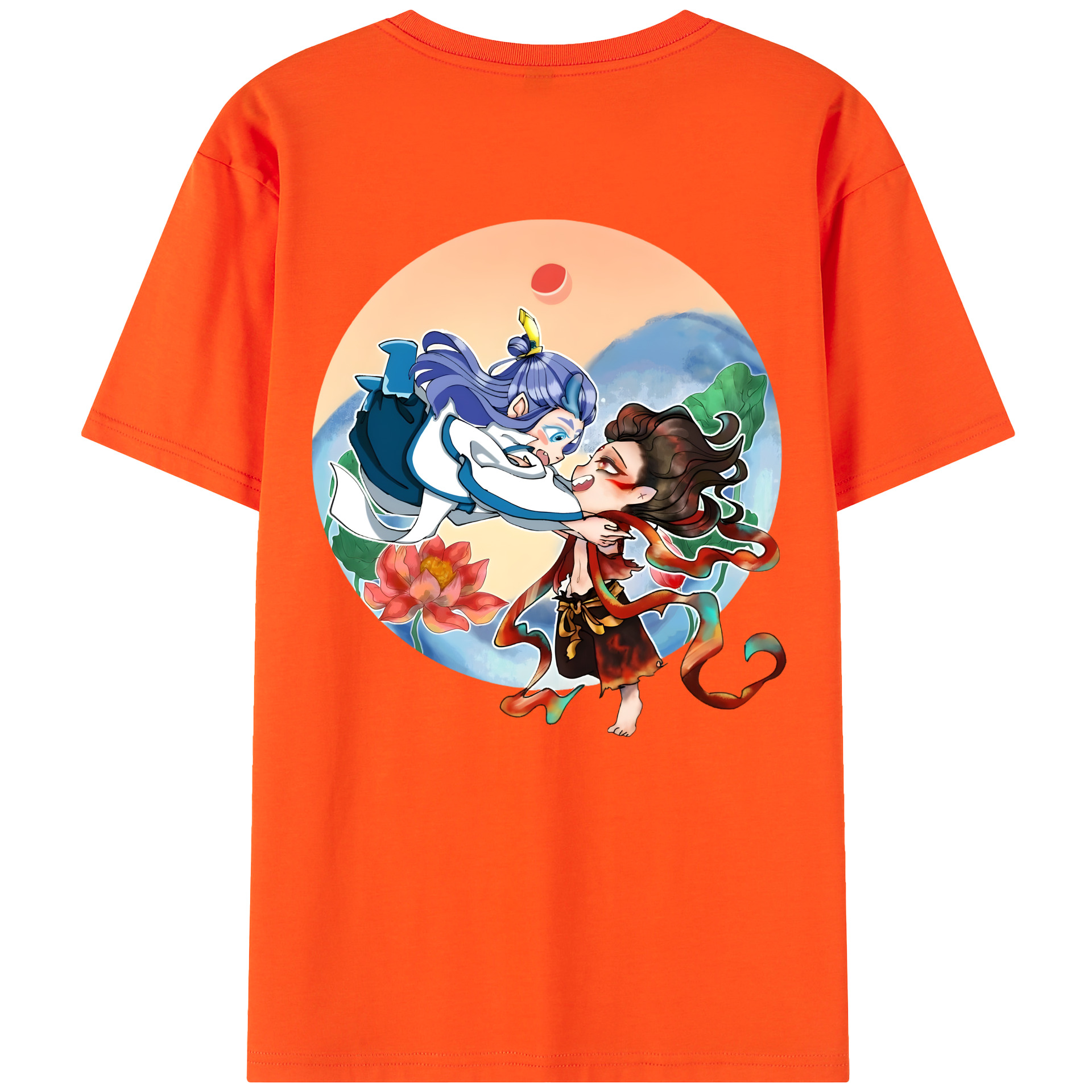 （画像用） Ne Zha 2 ナタ 魔童の大暴れ 綿100％半袖Tシャツ（背面プリント）