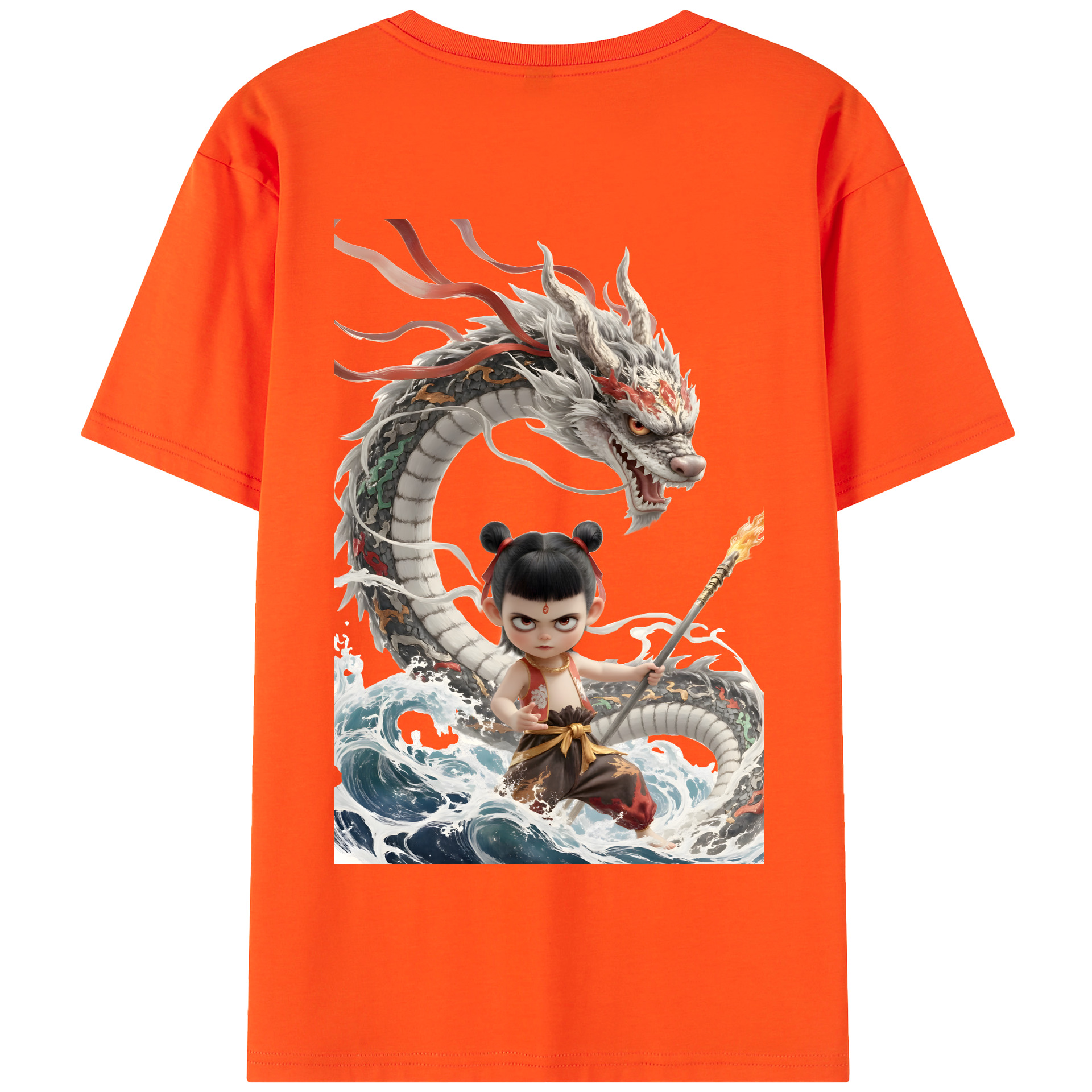 （画像用） Ne Zha 2 ナタ 魔童の大暴れ 綿100％半袖Tシャツ（背面プリント）