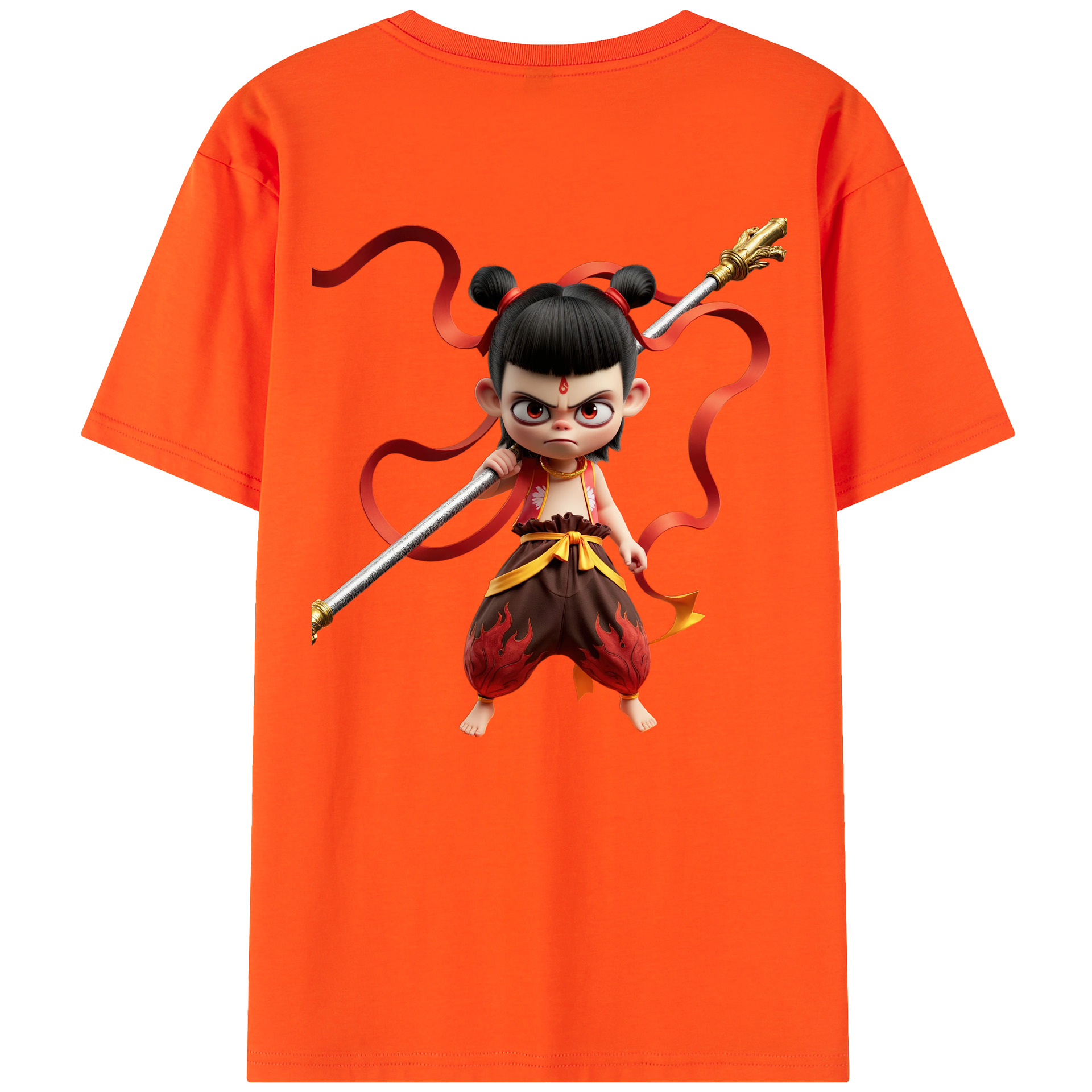 （画像用） Ne Zha 2 ナタ 魔童の大暴れ 綿100％半袖Tシャツ（背面プリント）