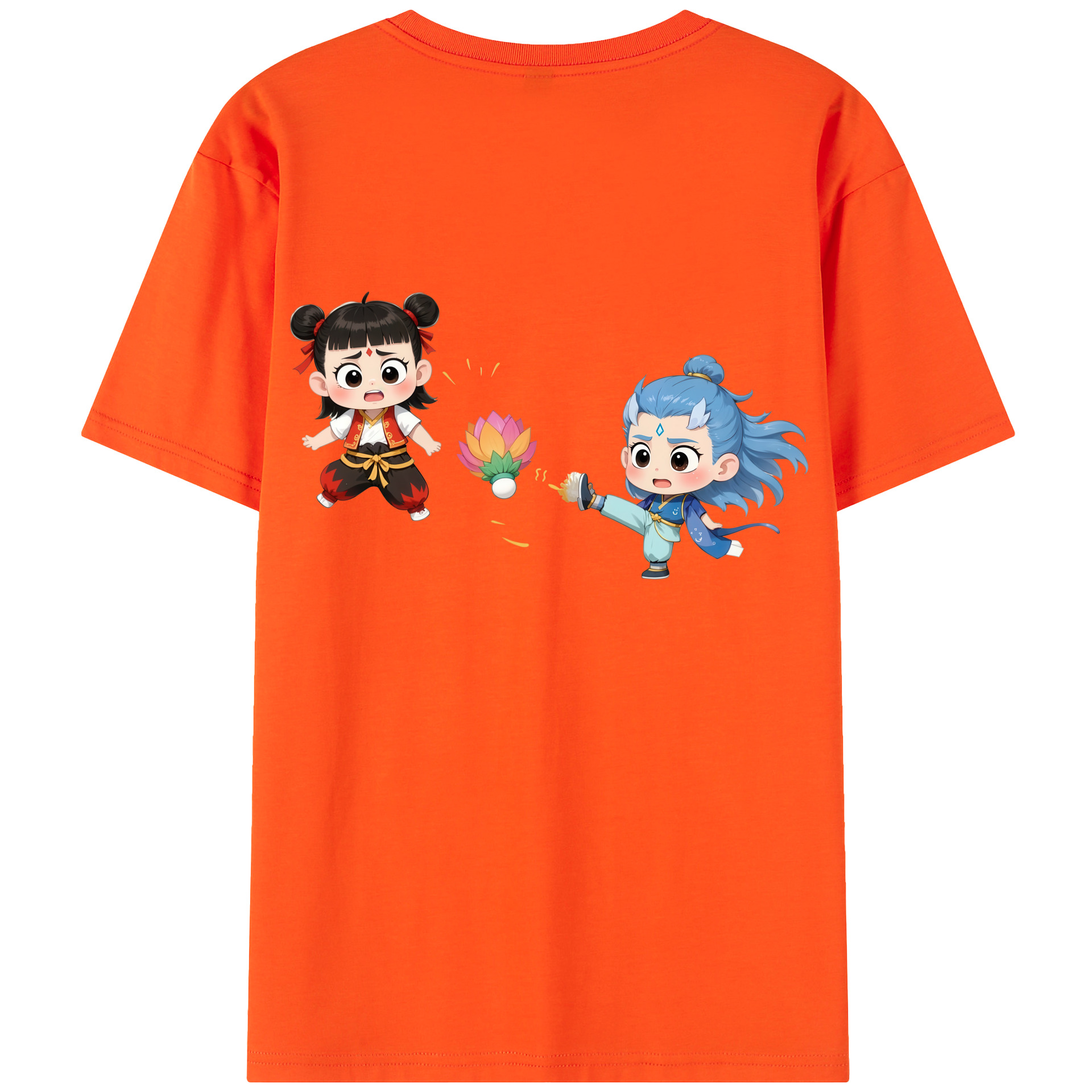 （画像用） Ne Zha 2 ナタ 魔童の大暴れ 綿100％半袖Tシャツ（背面プリント）