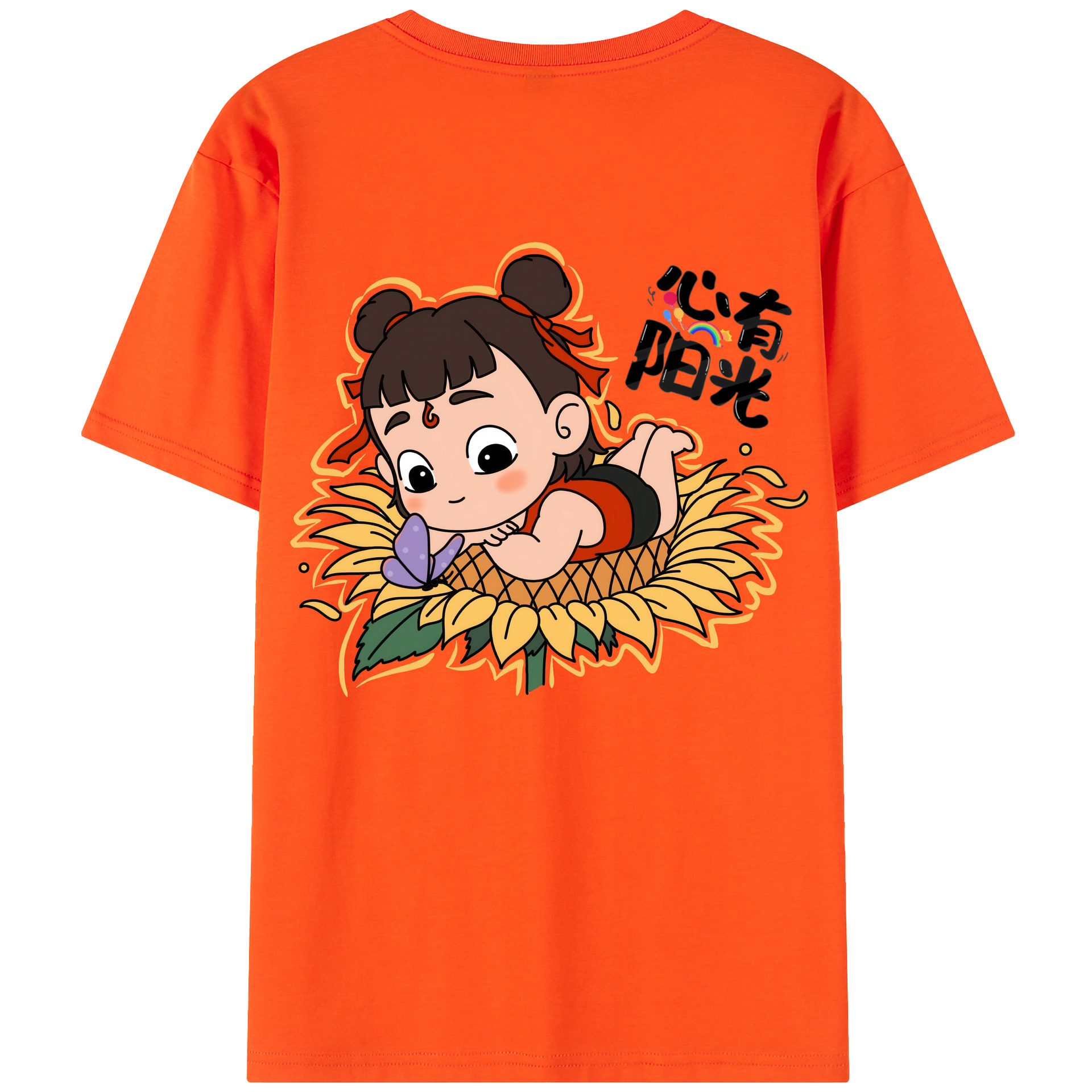 （画像用） Ne Zha 2 ナタ 魔童の大暴れ 綿100％半袖Tシャツ（背面プリント）