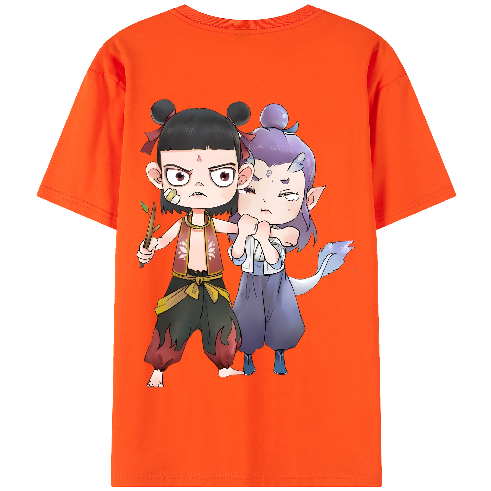 （画像用） Ne Zha 2 ナタ 魔童の大暴れ 綿100％半袖Tシャツ（背面プリント）