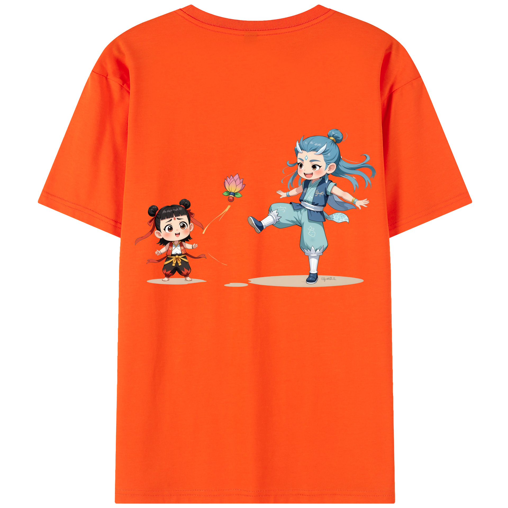 （画像用） Ne Zha 2 ナタ 魔童の大暴れ 綿100％半袖Tシャツ（背面プリント）