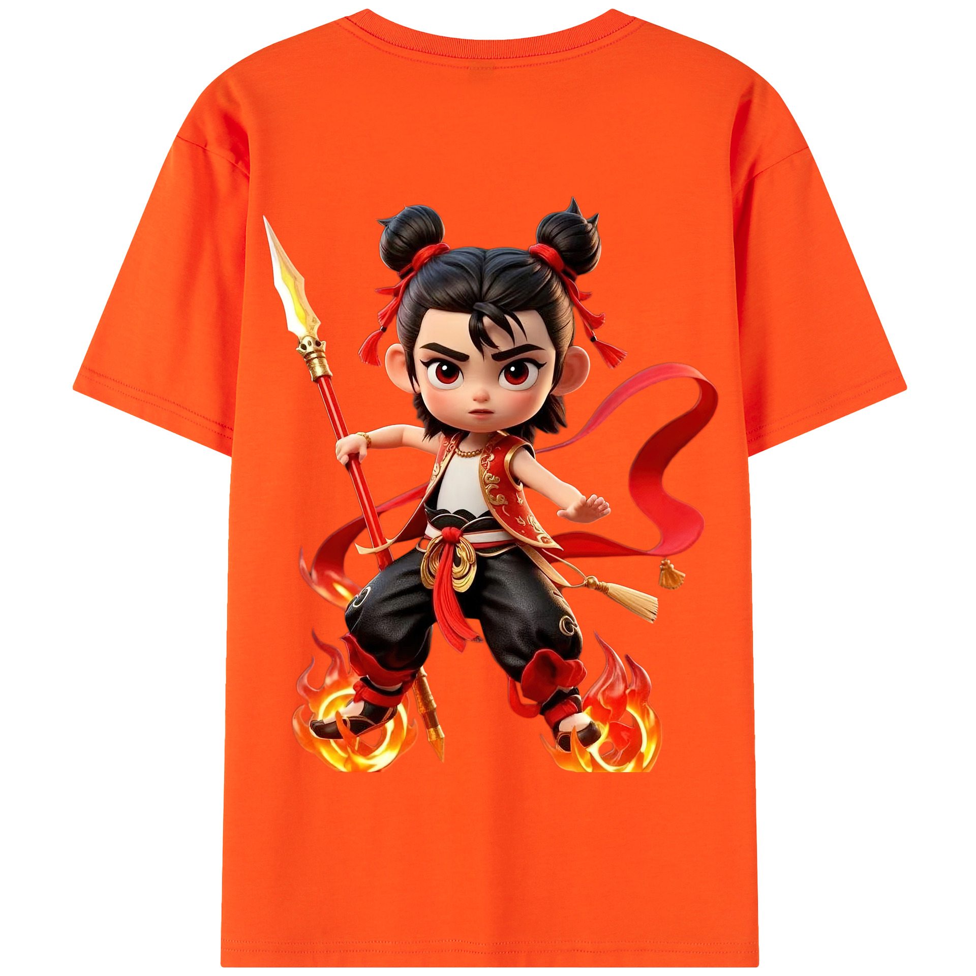 （画像用） Ne Zha 2 ナタ 魔童の大暴れ 綿100％半袖Tシャツ（背面プリント）