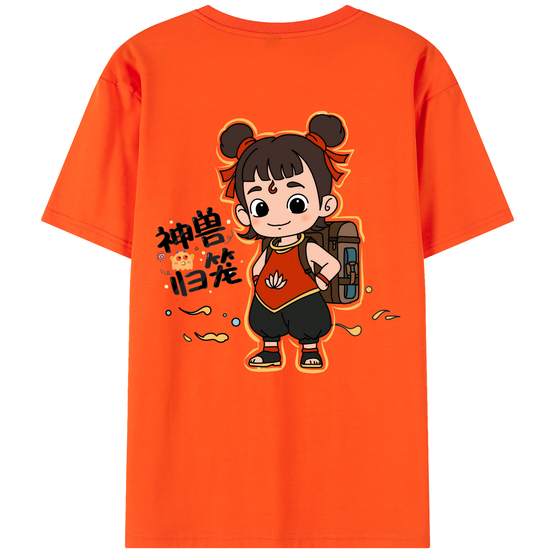 （画像用） Ne Zha 2 ナタ 魔童の大暴れ 綿100％半袖Tシャツ（背面プリント）