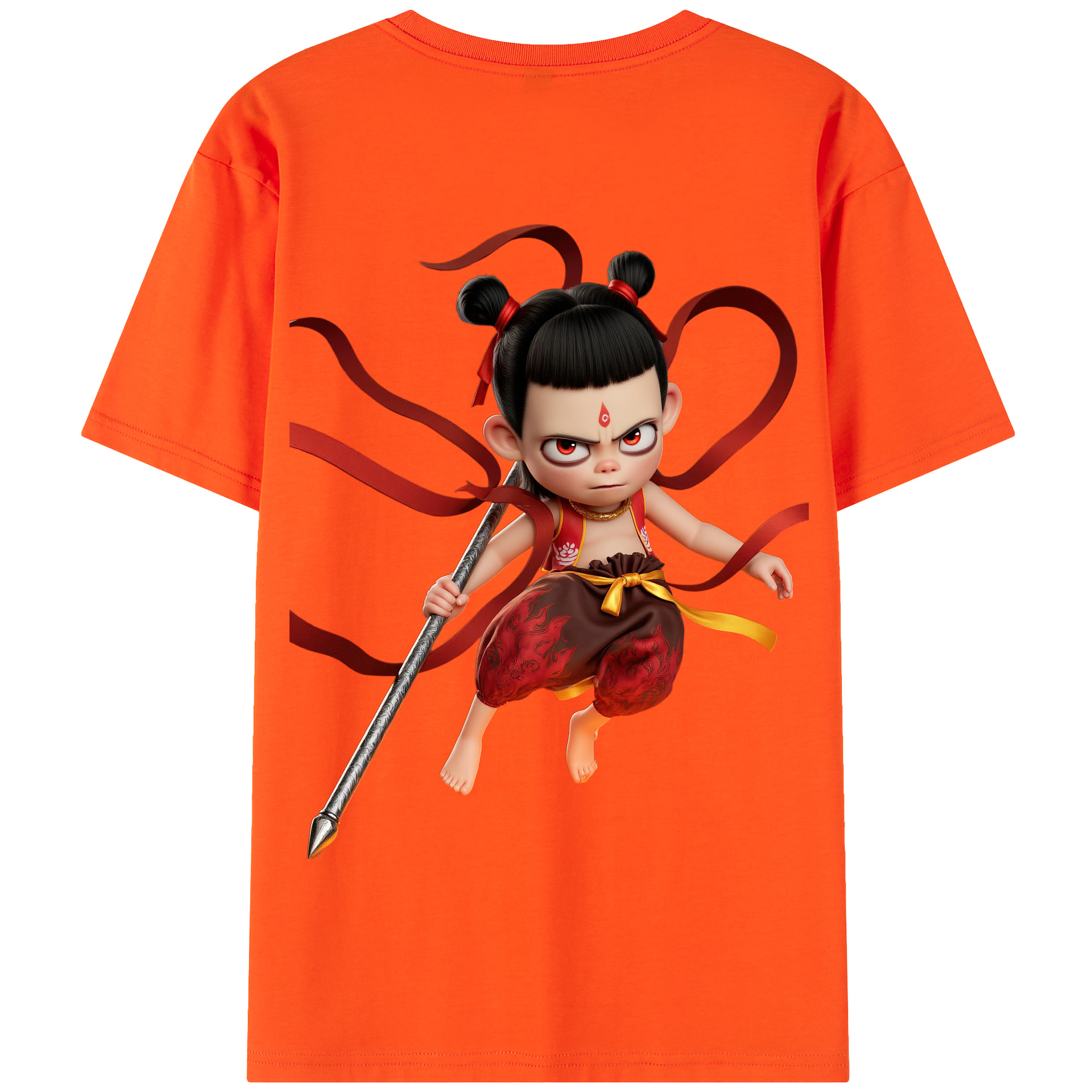 （画像用） Ne Zha 2 ナタ 魔童の大暴れ 綿100％半袖Tシャツ（背面プリント）