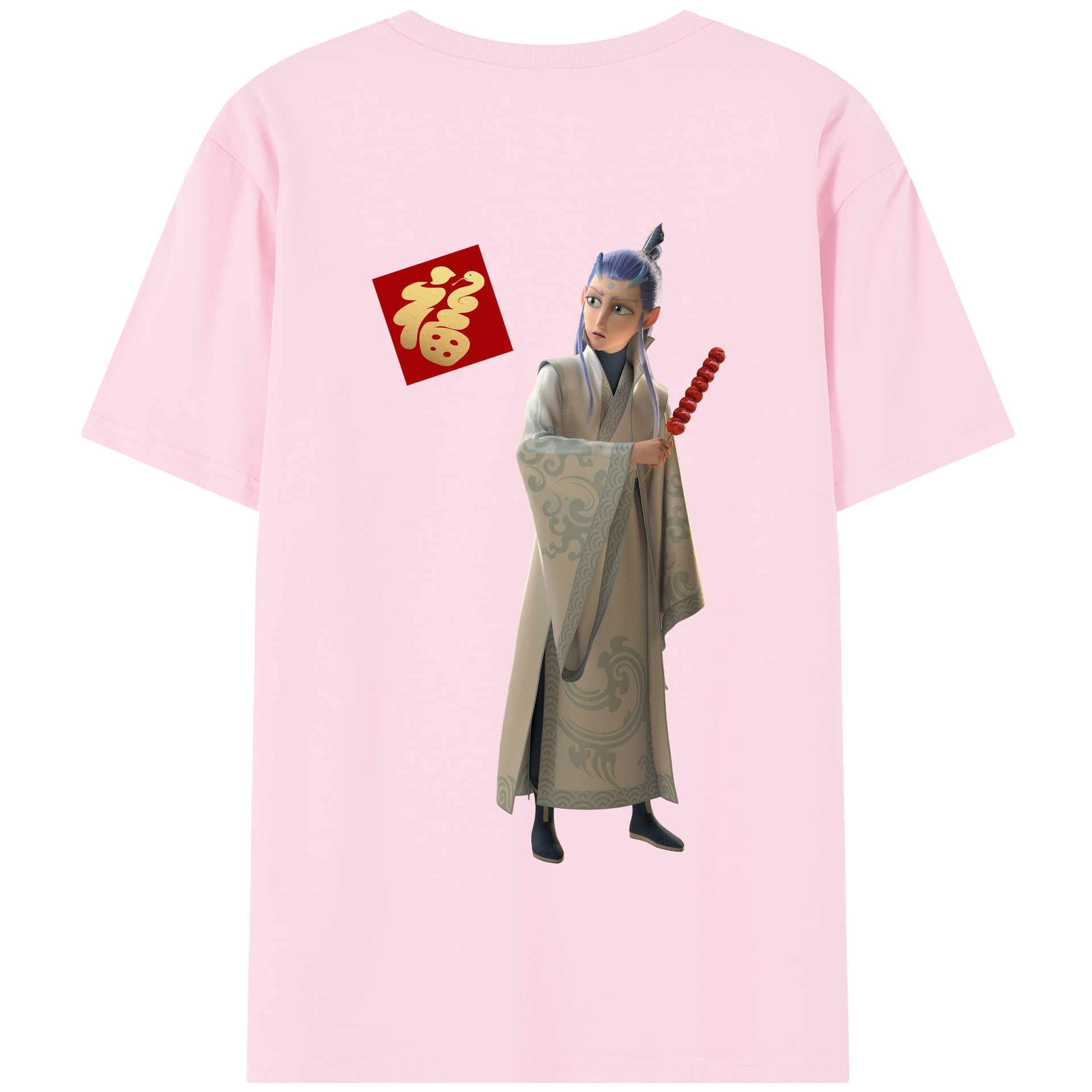 （画像用） Ne Zha 2 ナタ 魔童の大暴れ 綿100％半袖Tシャツ（背面プリント）