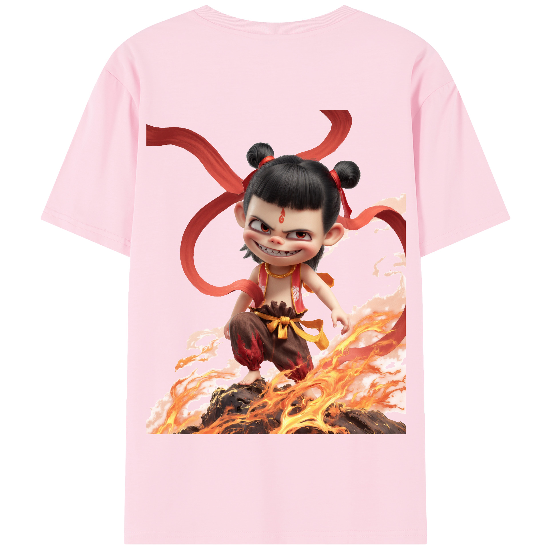 （画像用） Ne Zha 2 ナタ 魔童の大暴れ 綿100％半袖Tシャツ（背面プリント）