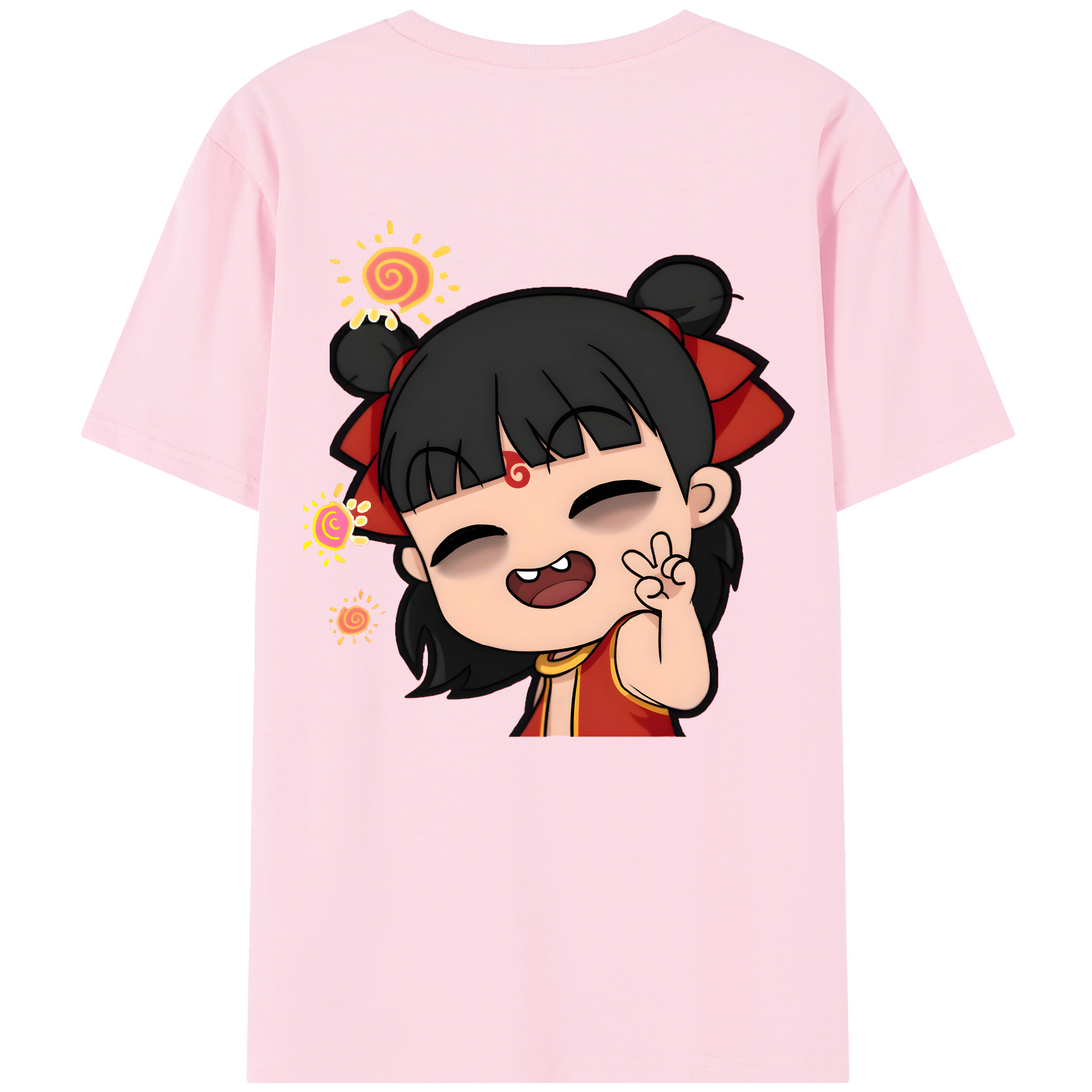（画像用） Ne Zha 2 ナタ 魔童の大暴れ 綿100％半袖Tシャツ（背面プリント）