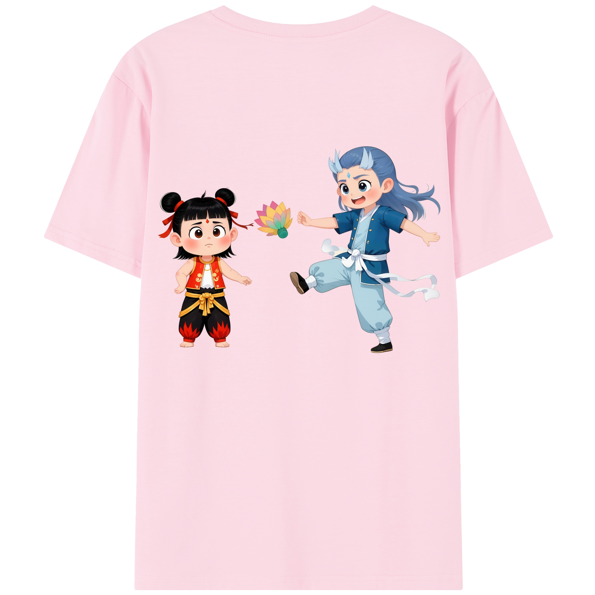 （画像用） Ne Zha 2 ナタ 魔童の大暴れ 綿100％半袖Tシャツ（背面プリント）