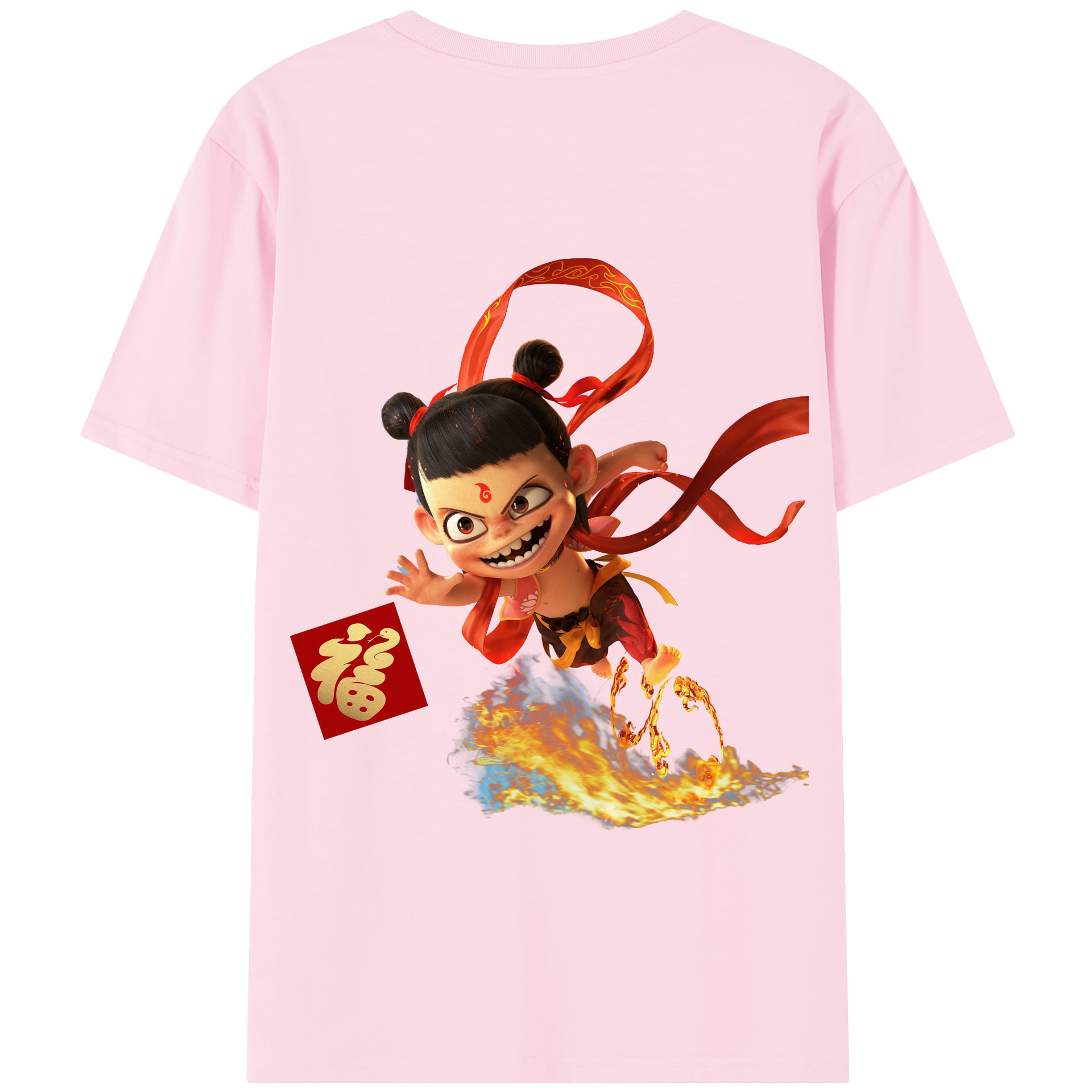 （画像用） Ne Zha 2 ナタ 魔童の大暴れ 綿100％半袖Tシャツ（背面プリント）