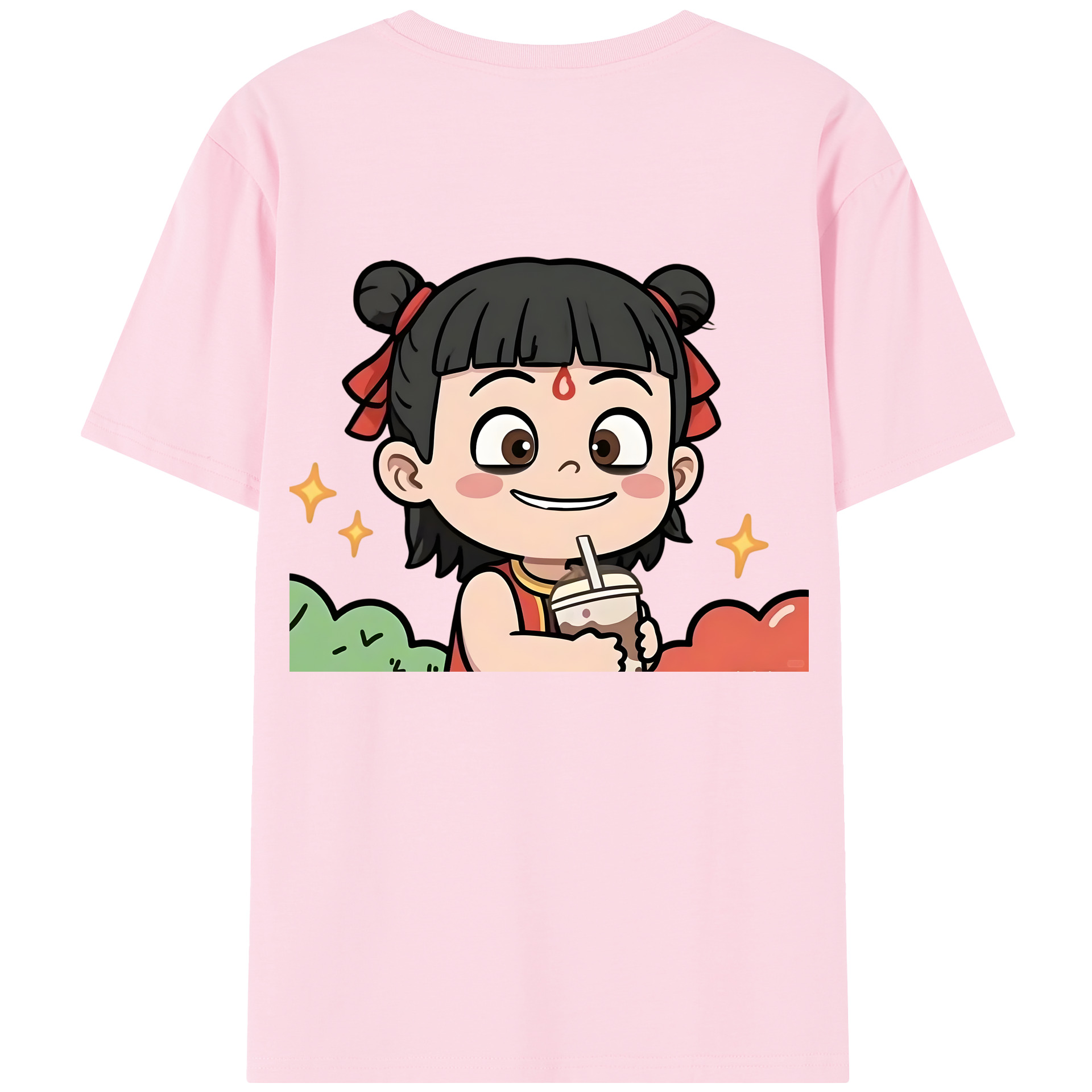 （画像用） Ne Zha 2 ナタ 魔童の大暴れ 綿100％半袖Tシャツ（背面プリント）