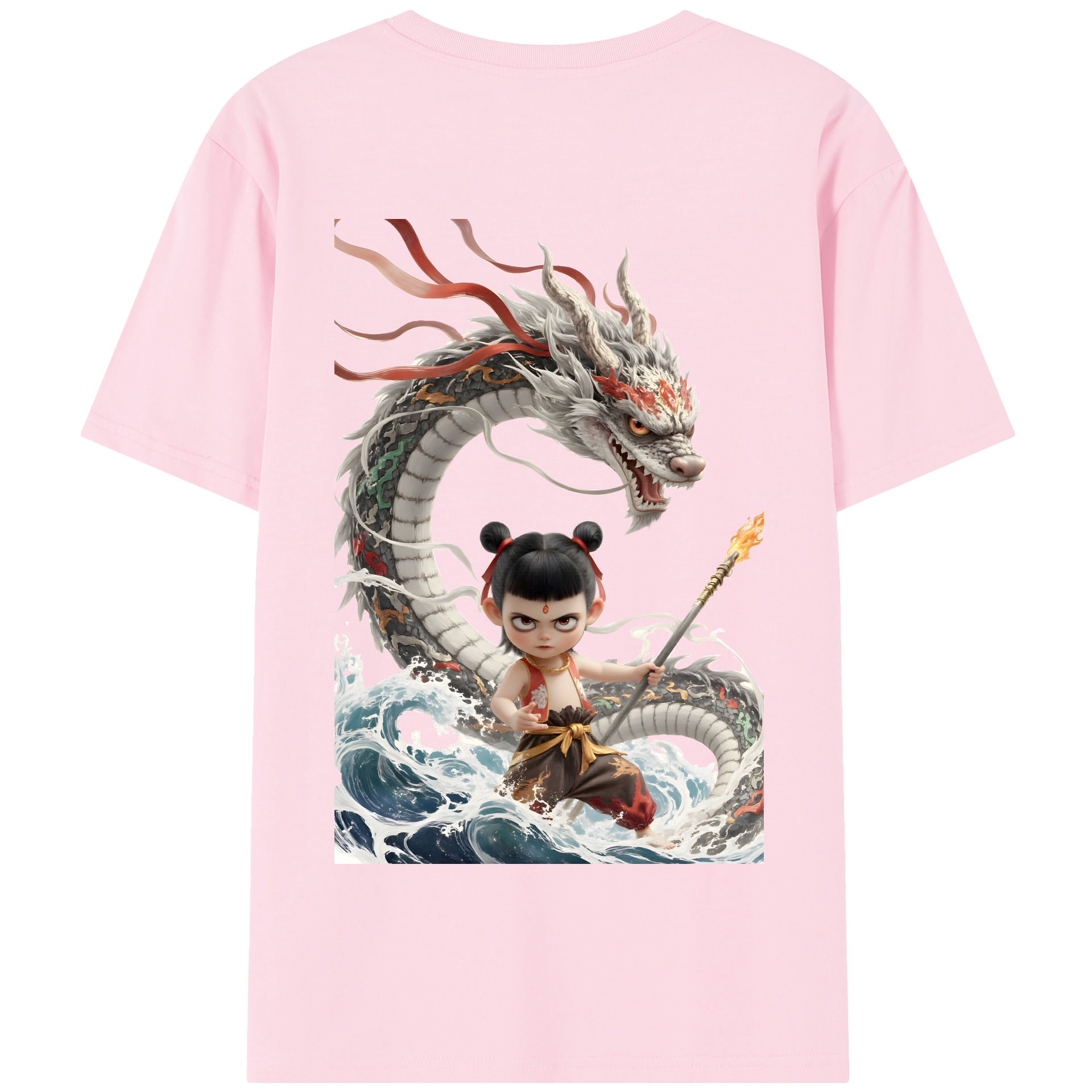 （画像用） Ne Zha 2 ナタ 魔童の大暴れ 綿100％半袖Tシャツ（背面プリント）