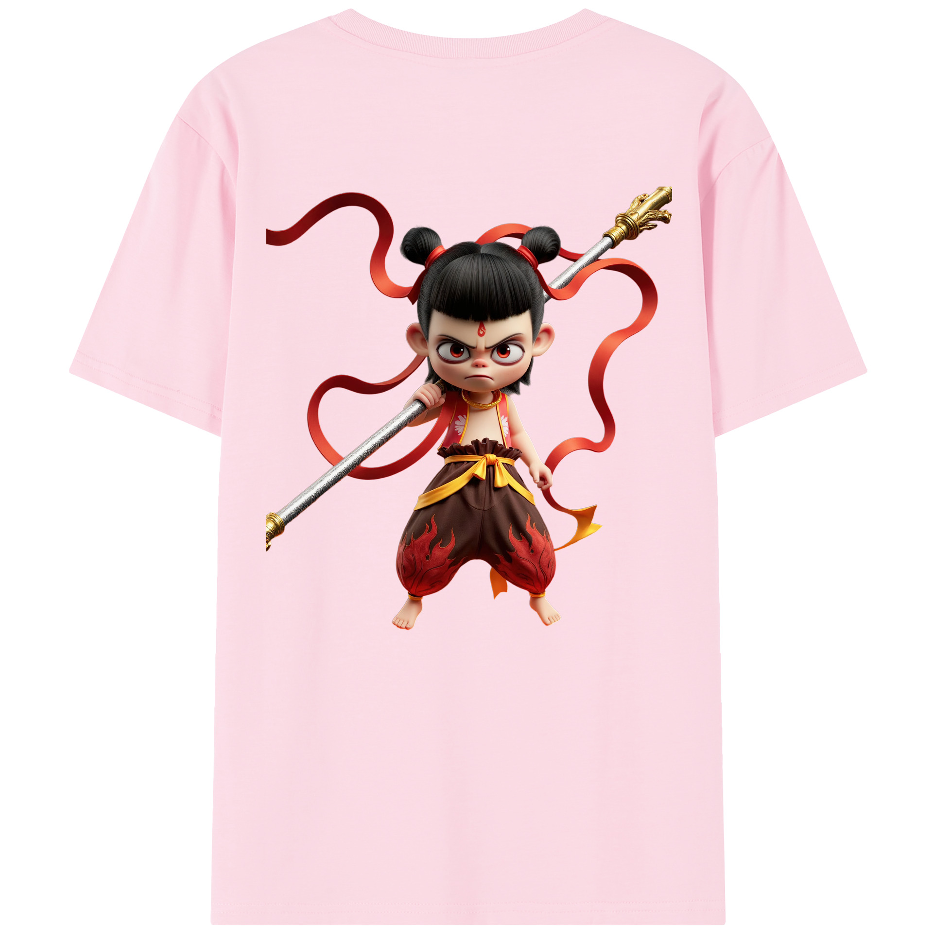 （画像用） Ne Zha 2 ナタ 魔童の大暴れ 綿100％半袖Tシャツ（背面プリント）