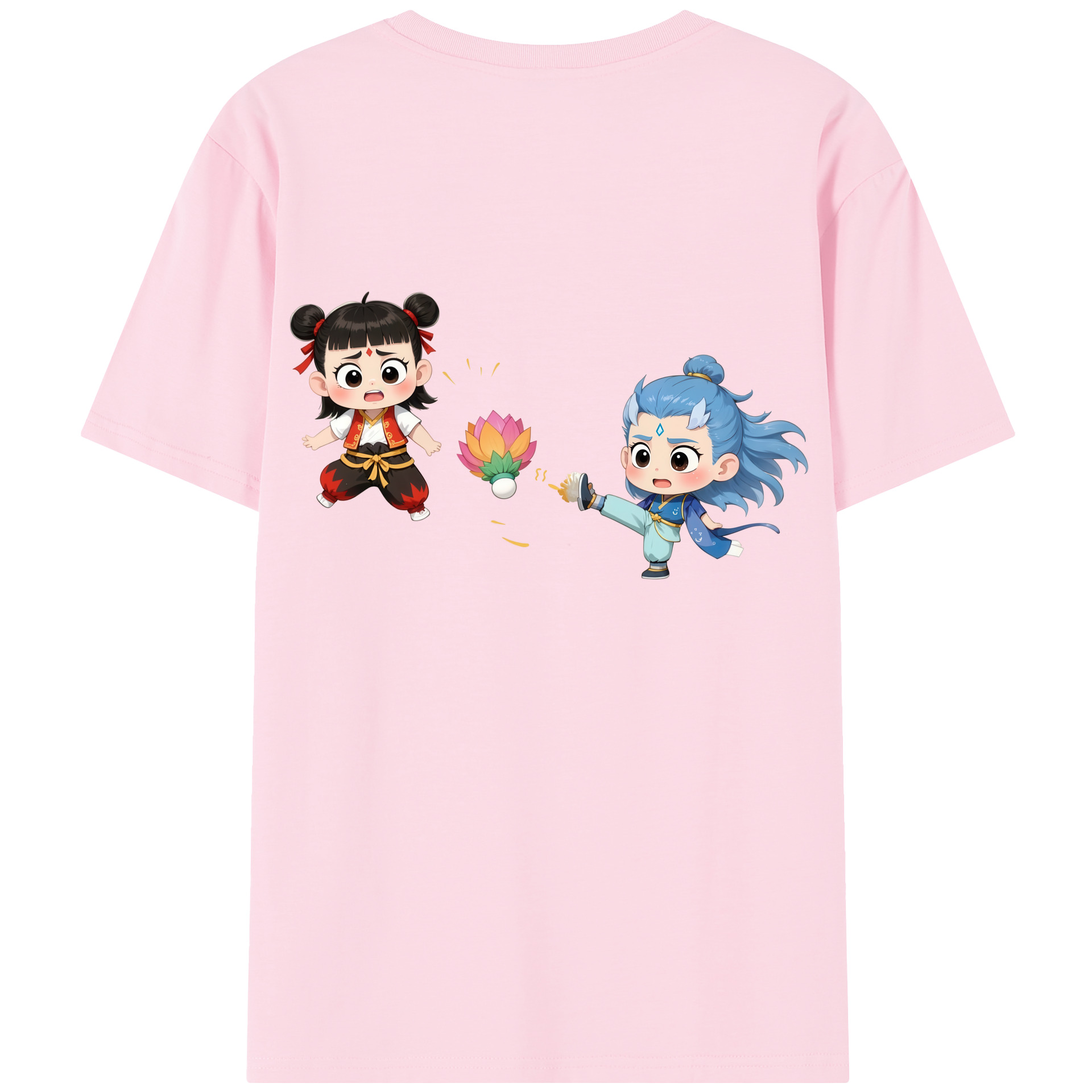 （画像用） Ne Zha 2 ナタ 魔童の大暴れ 綿100％半袖Tシャツ（背面プリント）