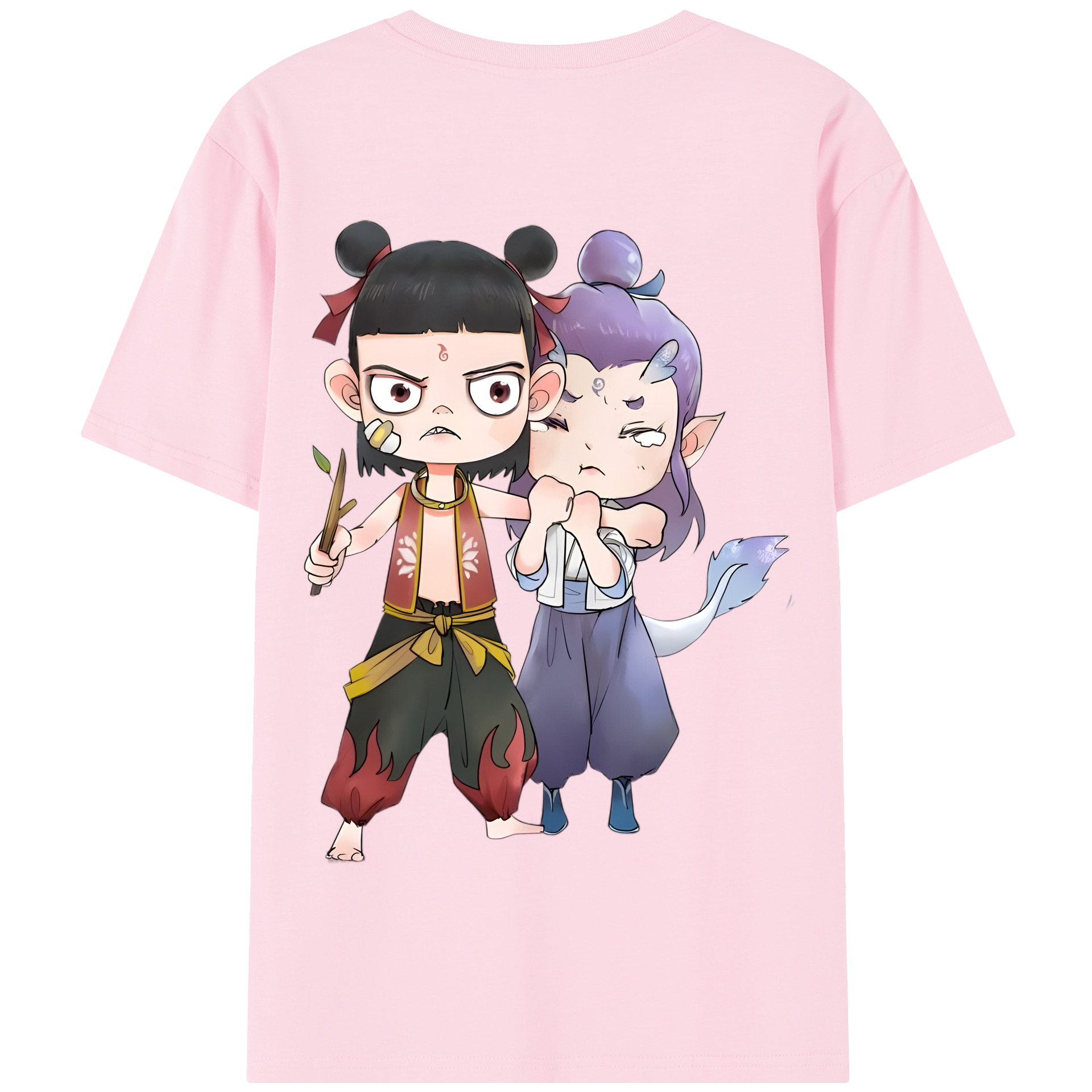 （画像用） Ne Zha 2 ナタ 魔童の大暴れ 綿100％半袖Tシャツ（背面プリント）