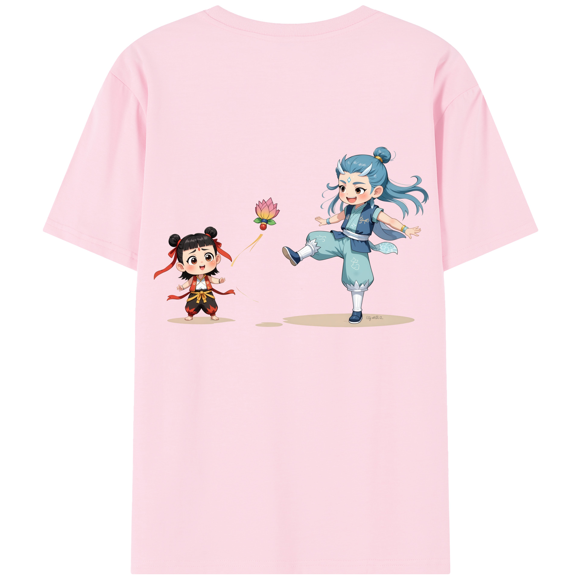 （画像用） Ne Zha 2 ナタ 魔童の大暴れ 綿100％半袖Tシャツ（背面プリント）