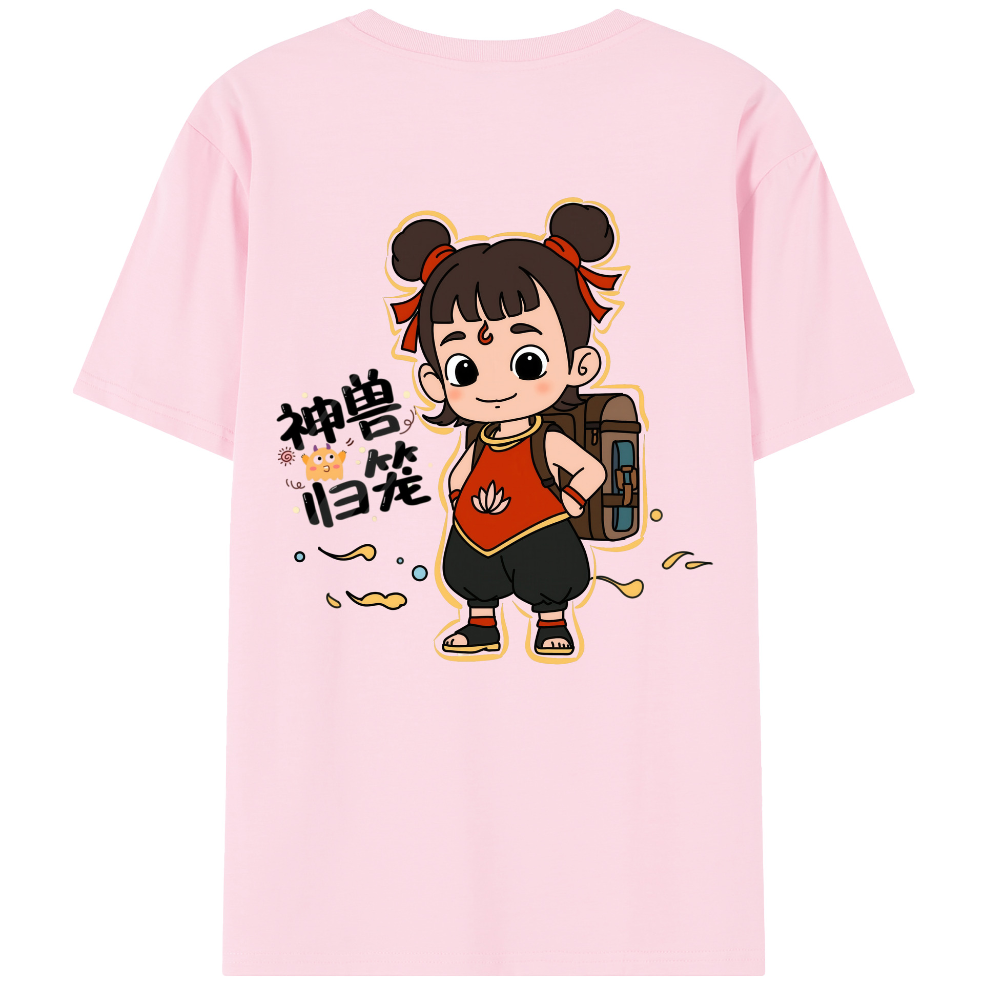 （画像用） Ne Zha 2 ナタ 魔童の大暴れ 綿100％半袖Tシャツ（背面プリント）