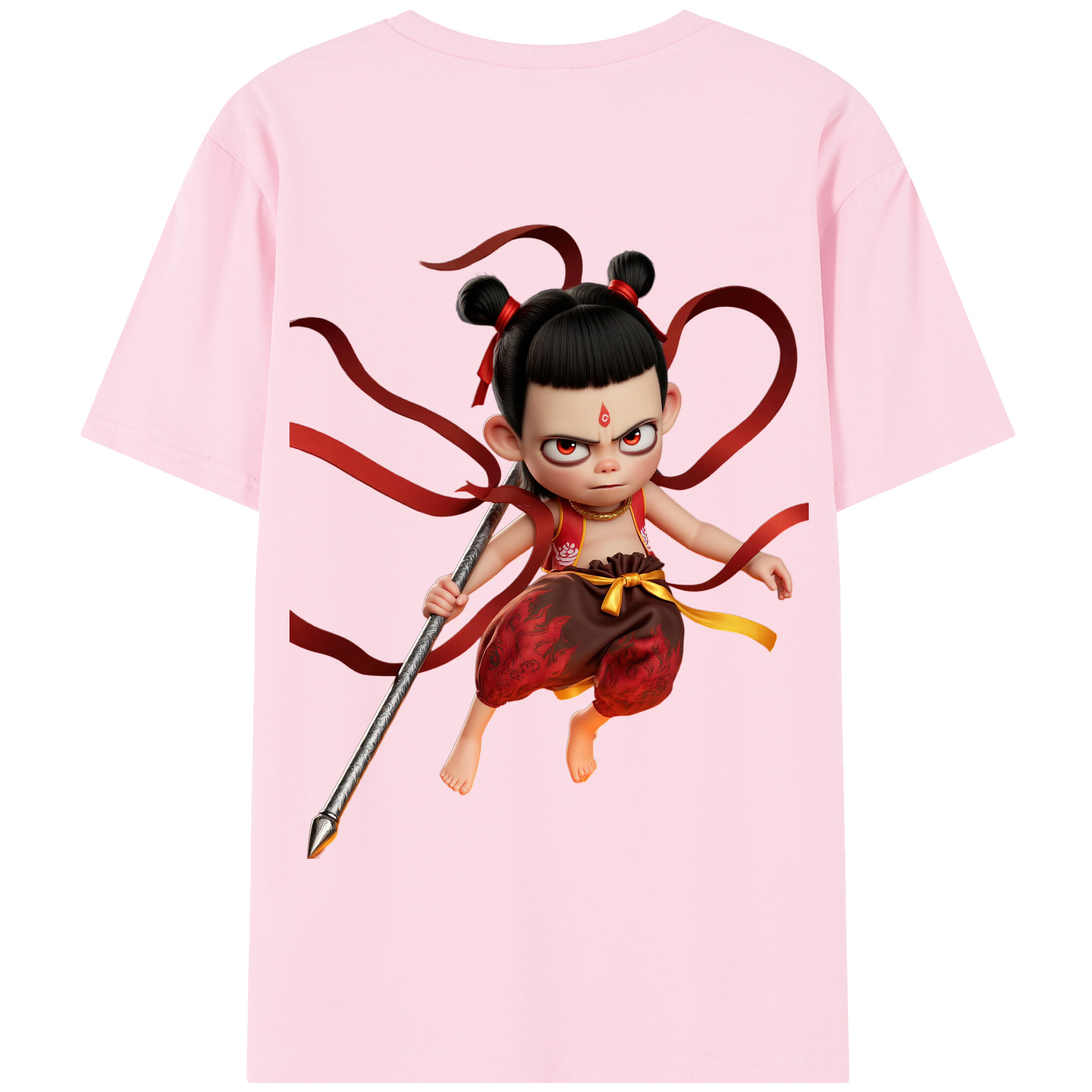 （画像用） Ne Zha 2 ナタ 魔童の大暴れ 綿100％半袖Tシャツ（背面プリント）