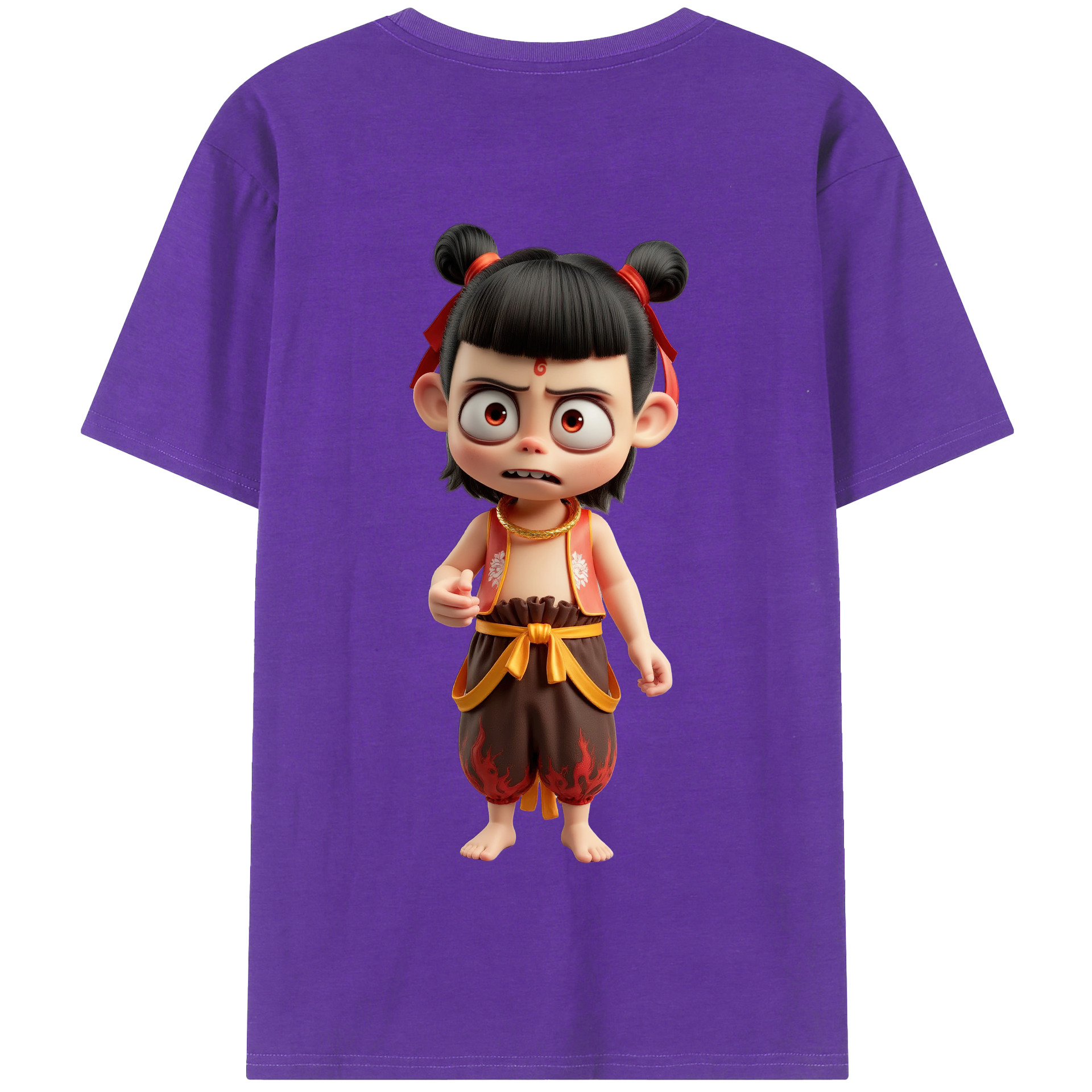 （画像用） Ne Zha 2 ナタ 魔童の大暴れ 綿100％半袖Tシャツ（背面プリント）