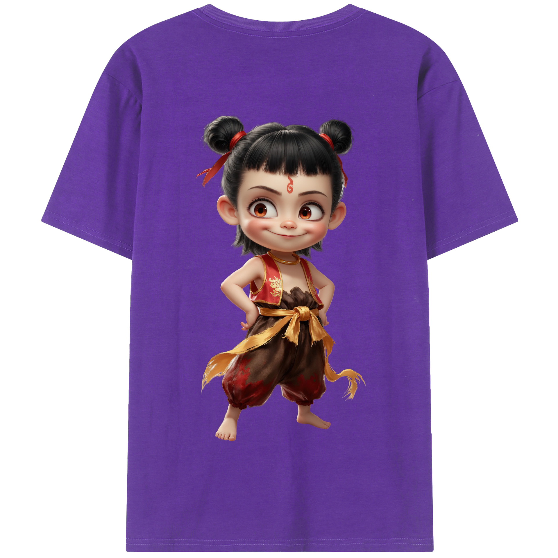 （画像用） Ne Zha 2 ナタ 魔童の大暴れ 綿100％半袖Tシャツ（背面プリント）