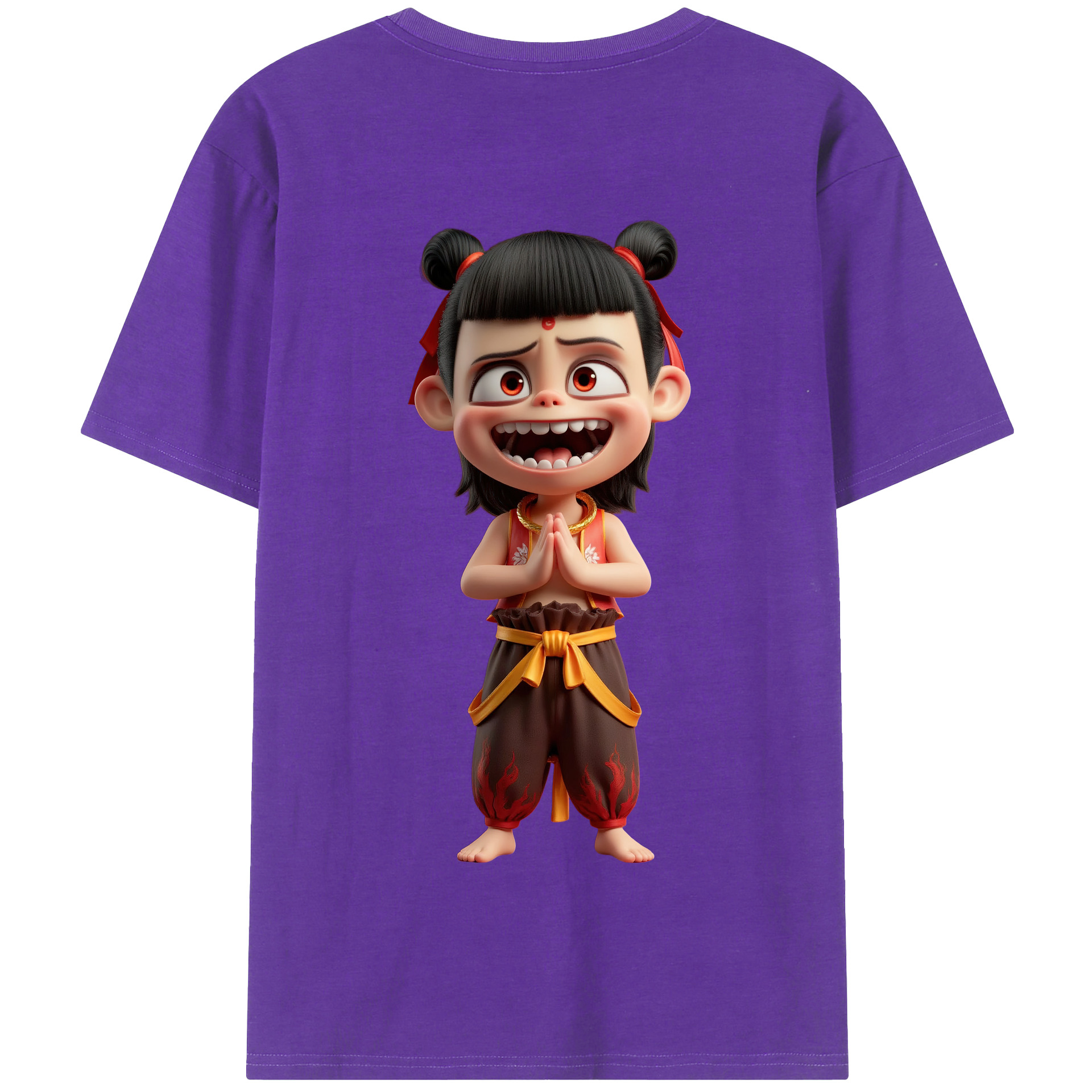 （画像用） Ne Zha 2 ナタ 魔童の大暴れ 綿100％半袖Tシャツ（背面プリント）